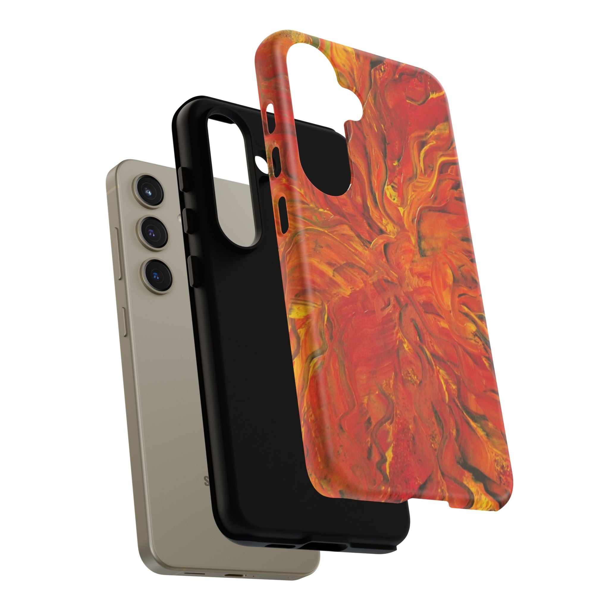 Flame Swirl Tough Phone Case — Abstract Red & Orange Art Protective Cover
