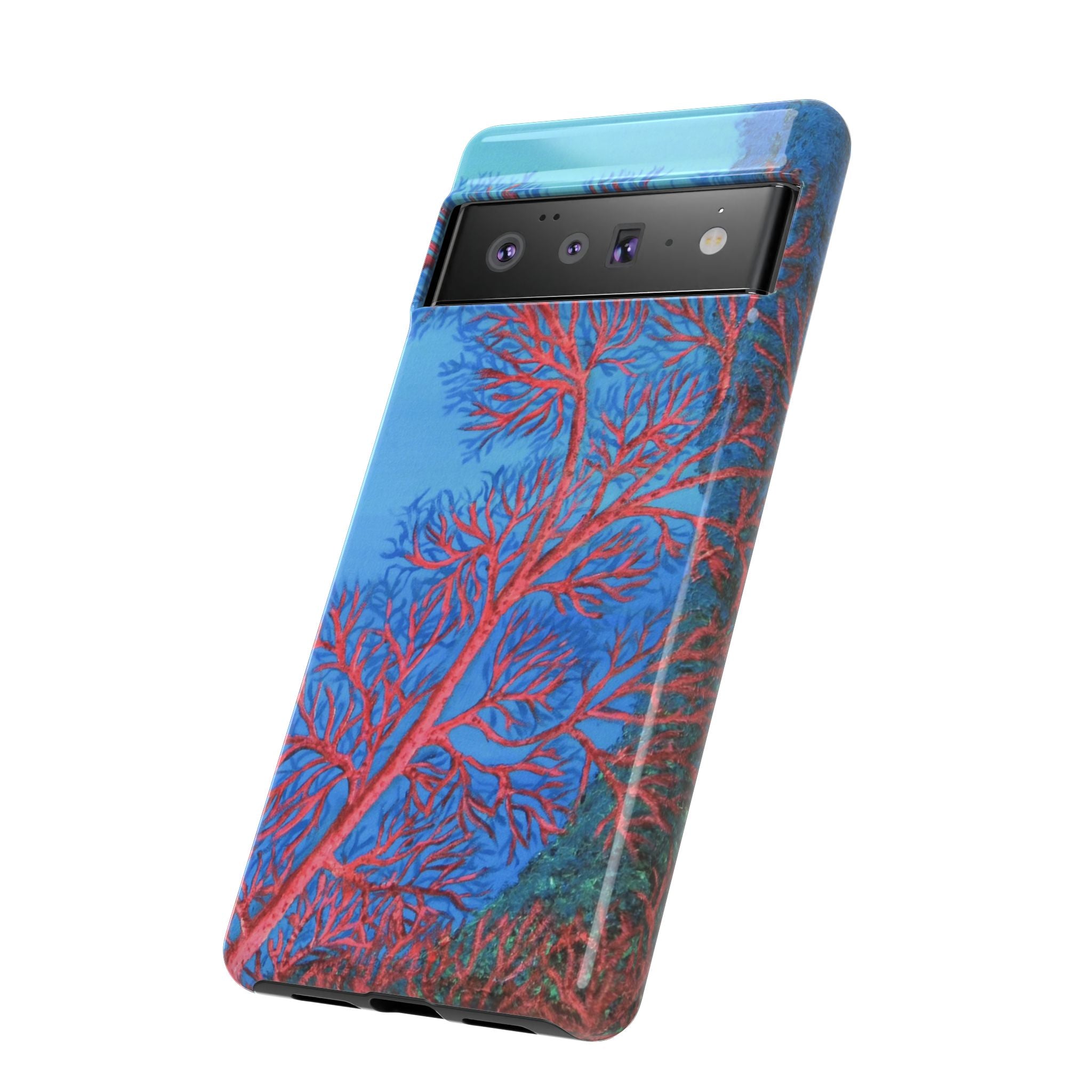 Coral Reef Phone Case — Vibrant Red Sea Fan on Ocean Blue Tough Case