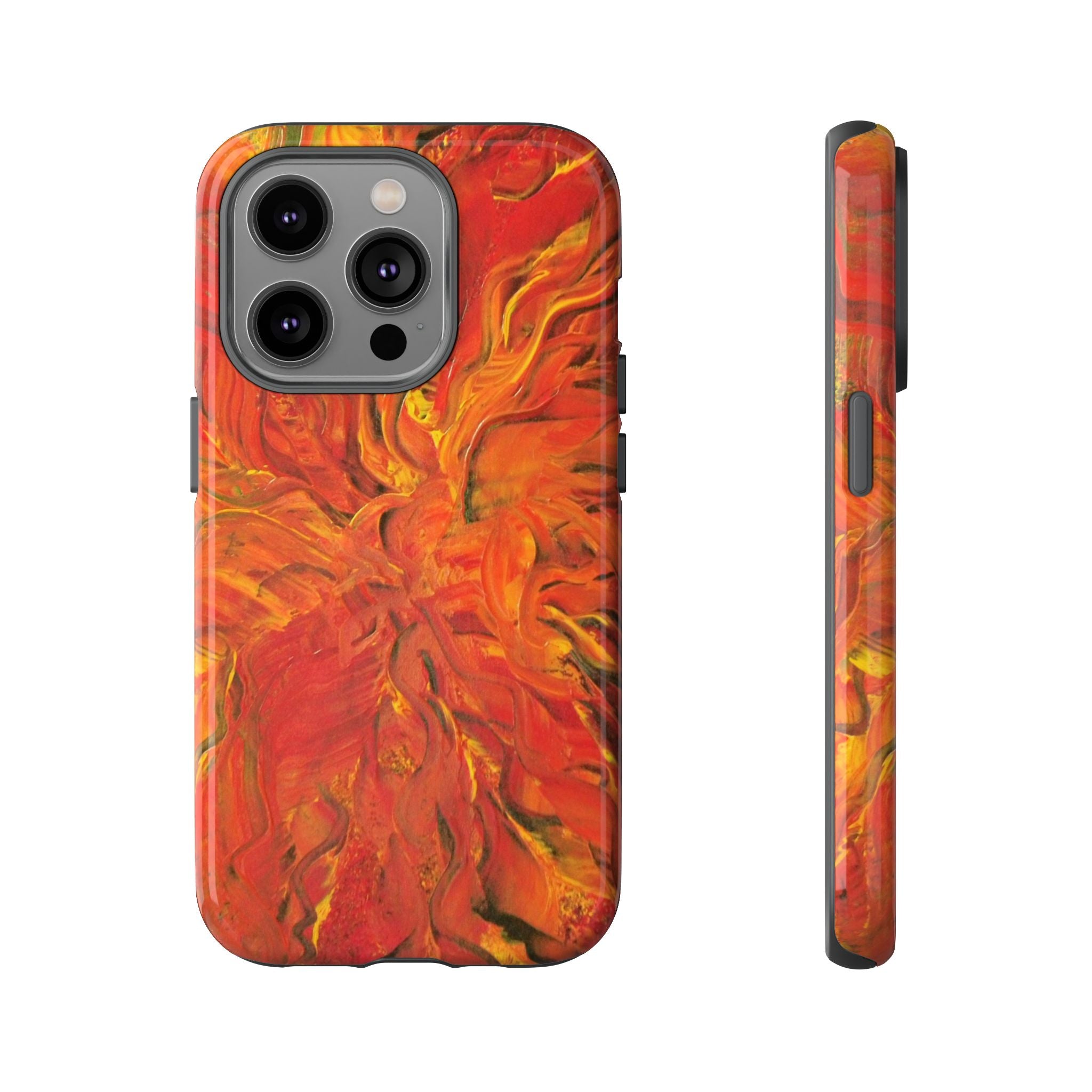 Flame Swirl Tough Phone Case — Abstract Red & Orange Art Protective Cover