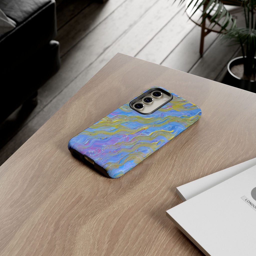 Pastel Marble Tough Phone Case — Blue & Gold Abstract Protective Cover