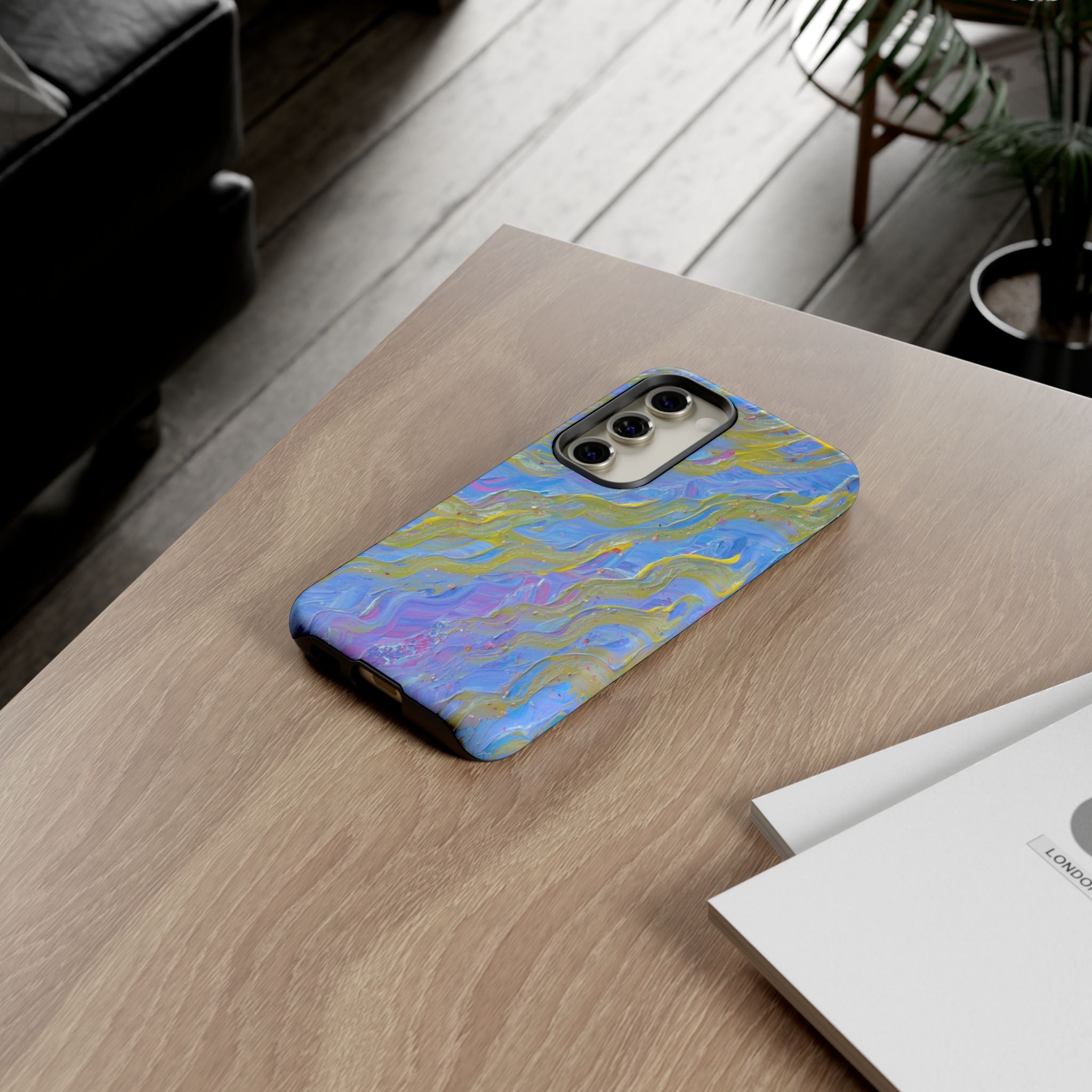 Pastel Marble Tough Phone Case — Blue & Gold Abstract Protective Cover