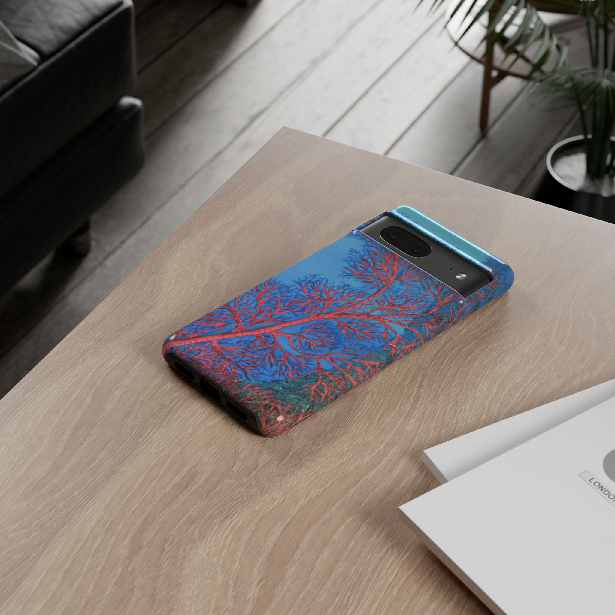 Coral Reef Phone Case — Vibrant Red Sea Fan on Ocean Blue Tough Case