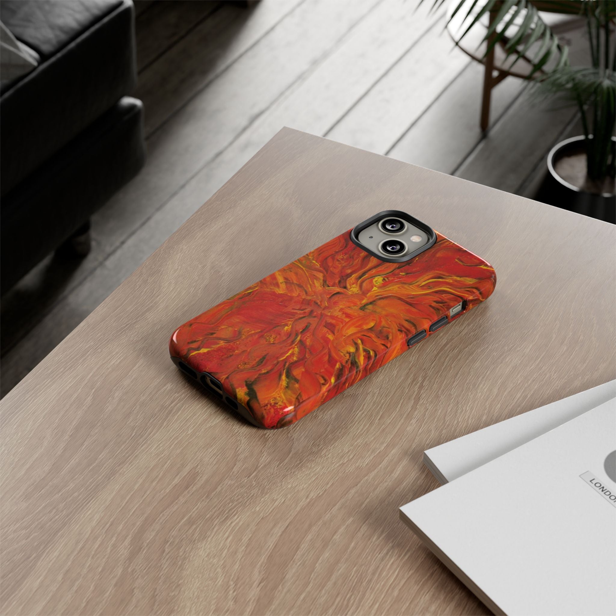 Flame Swirl Tough Phone Case — Abstract Red & Orange Art Protective Cover