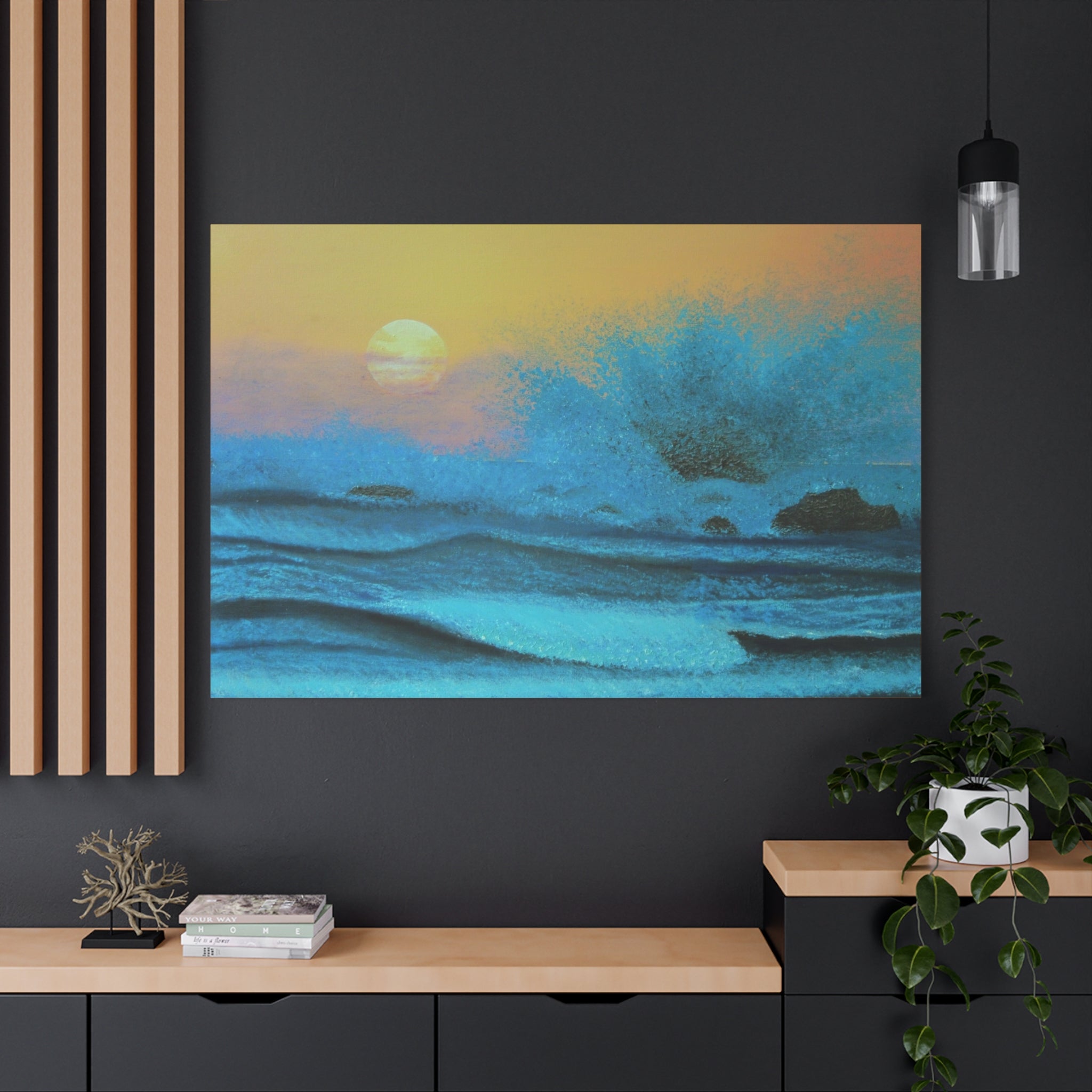 Passion and the Dream Canvas Print— Turquoise Ocean Wave Sunset Matte Canvas (Stretched)