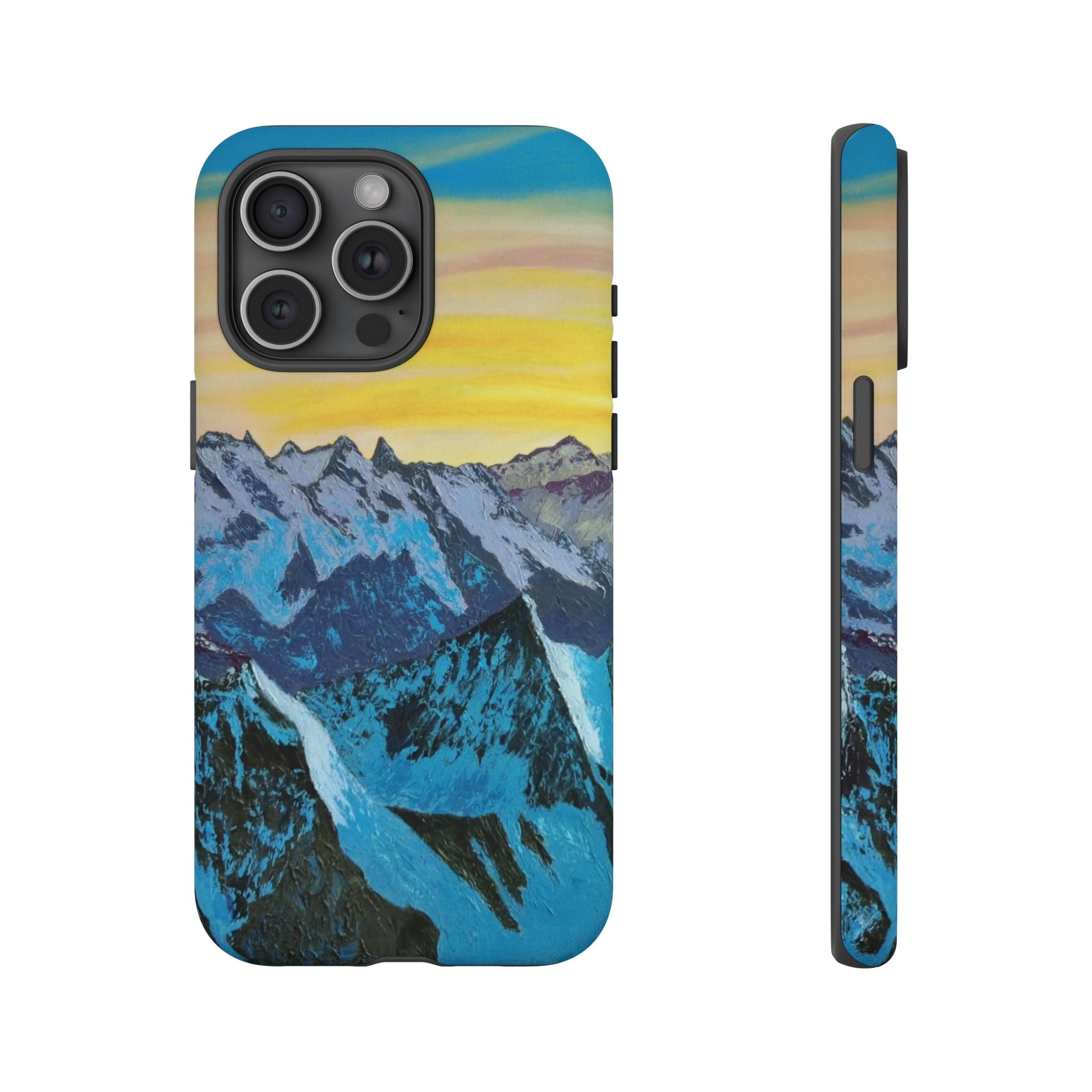 Mountain Sunset Phone Case — Protective Tough Case with Scenic Blue Peaks Design