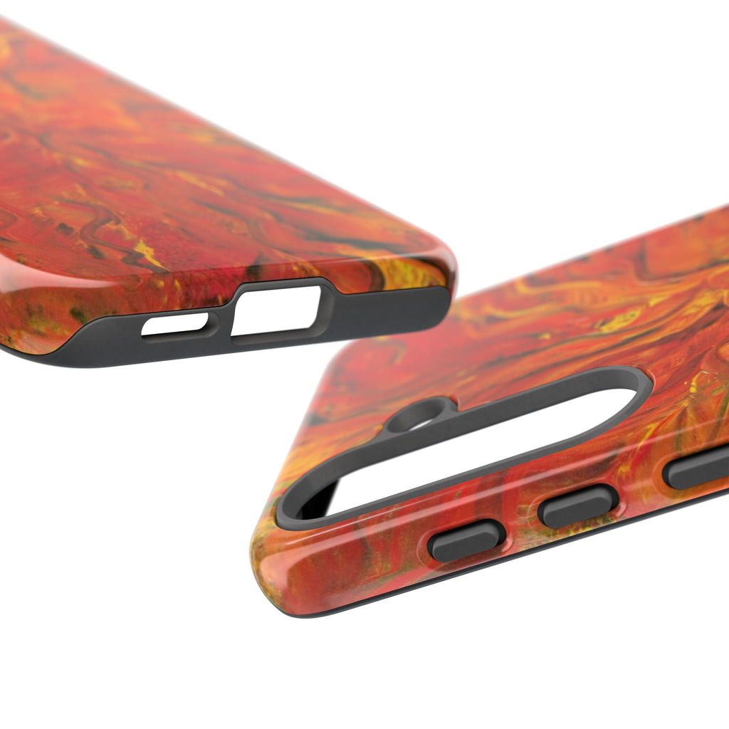 Flame Swirl Tough Phone Case — Abstract Red & Orange Art Protective Cover