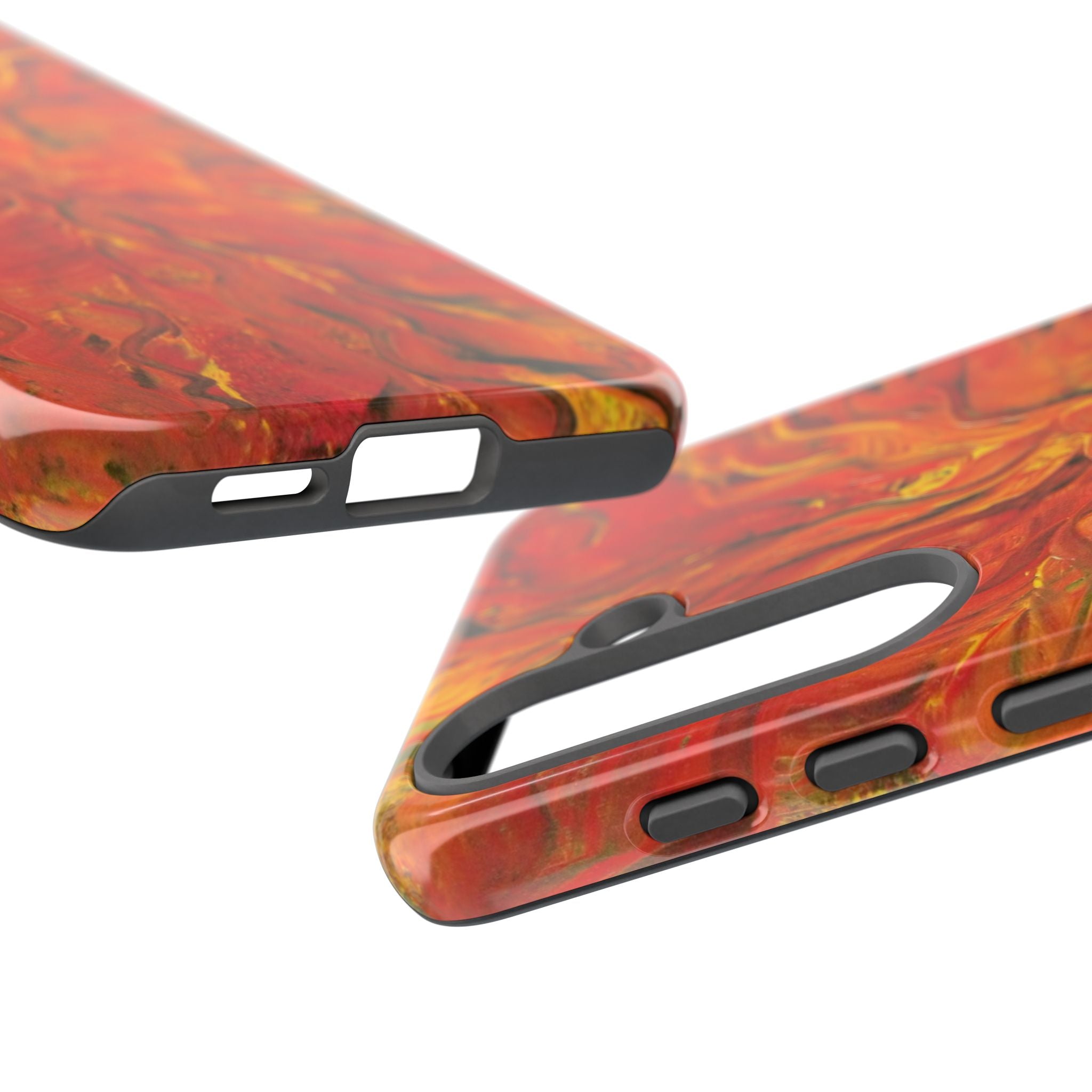 Flame Swirl Tough Phone Case — Abstract Red & Orange Art Protective Cover