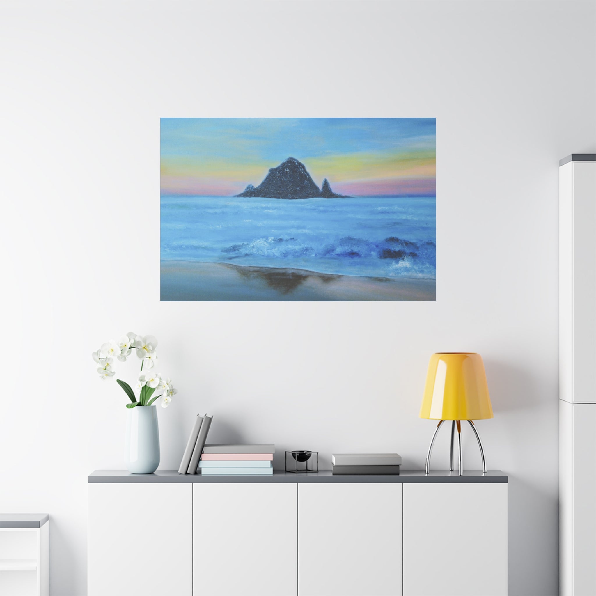 Seaside Sunset Canvas Wall Art — Stretched Matte Beach Landscape