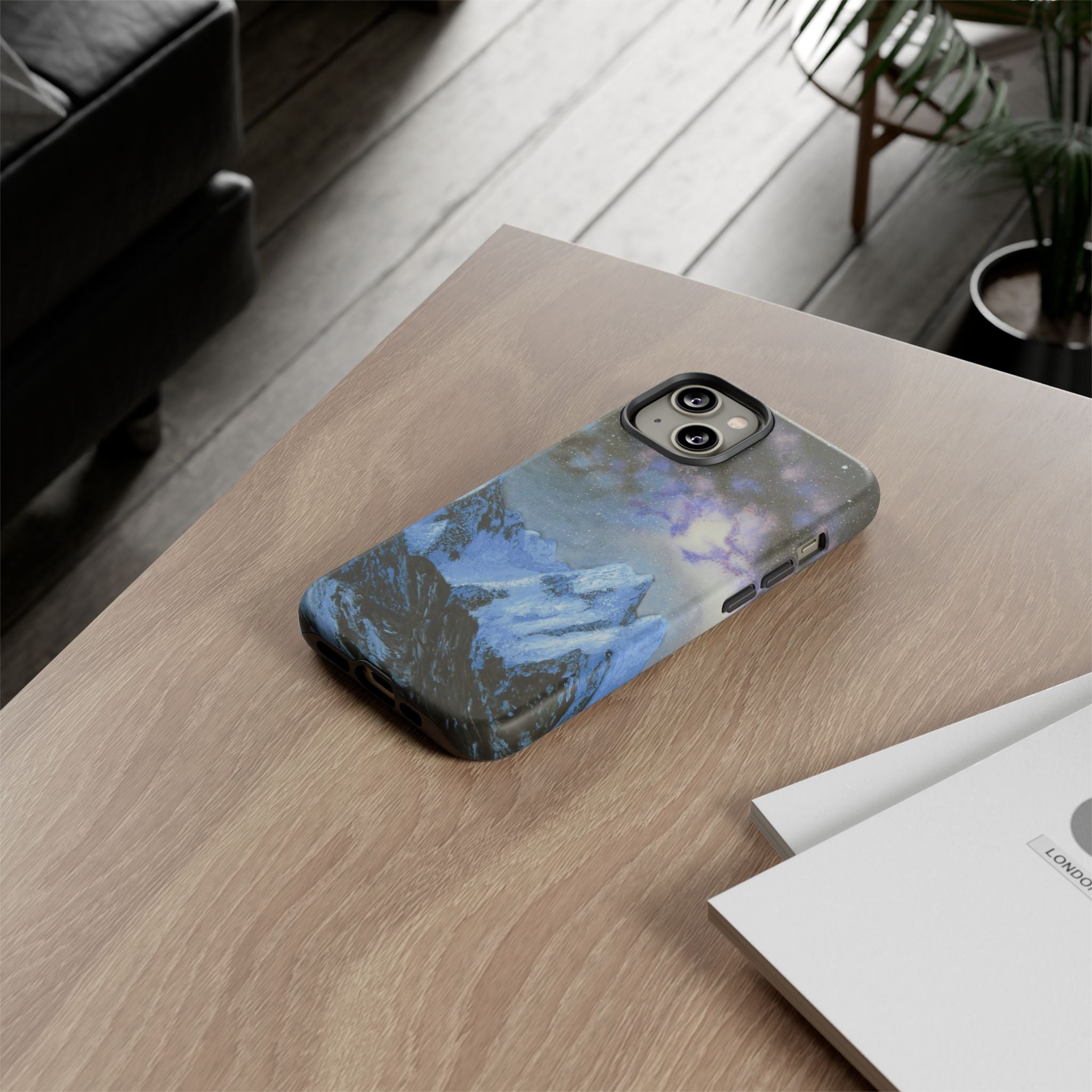Mountain Night Sky Phone Case — Tough Protective iPhone Cover with Aurora & Snowy Peaks