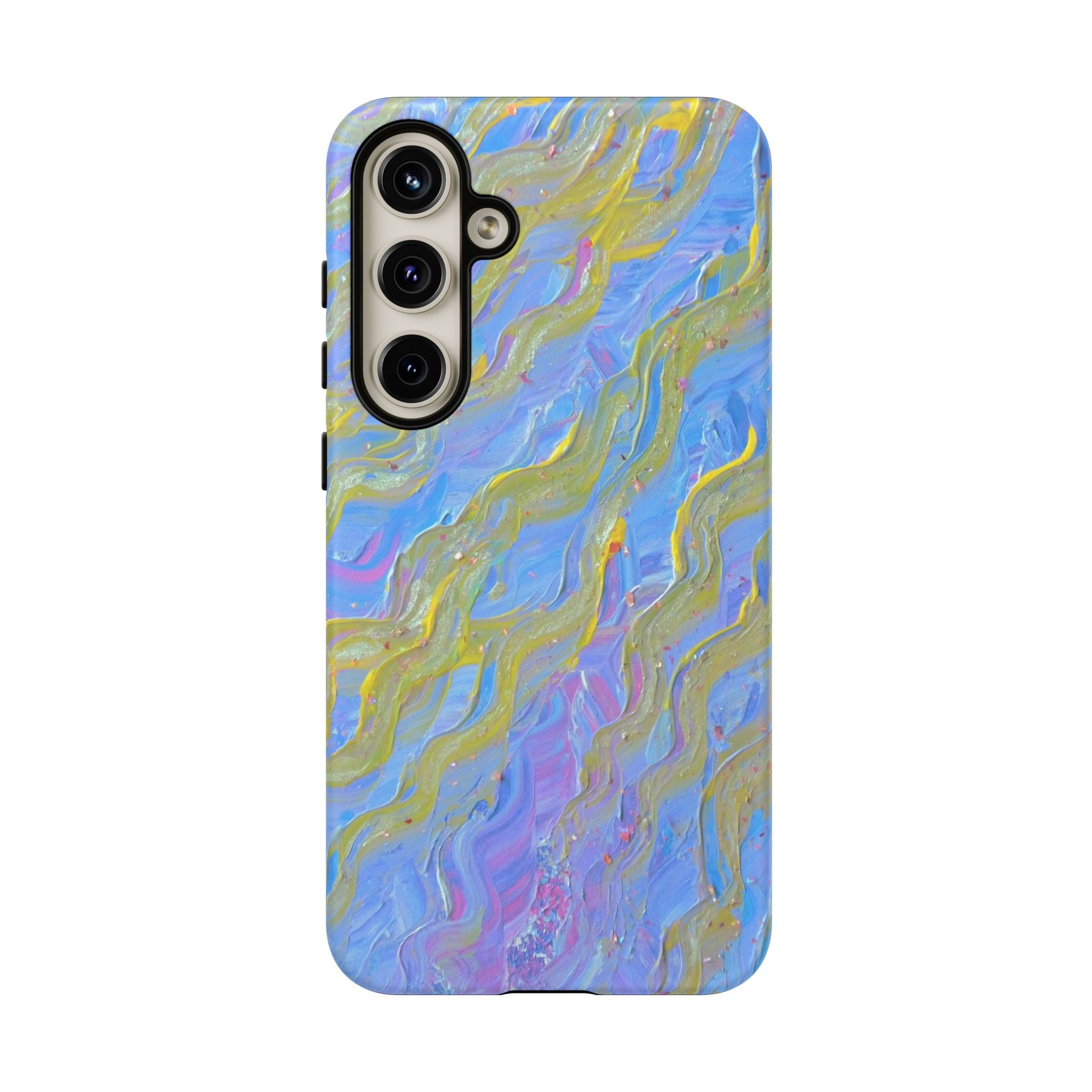 Pastel Marble Tough Phone Case — Blue & Gold Abstract Protective Cover