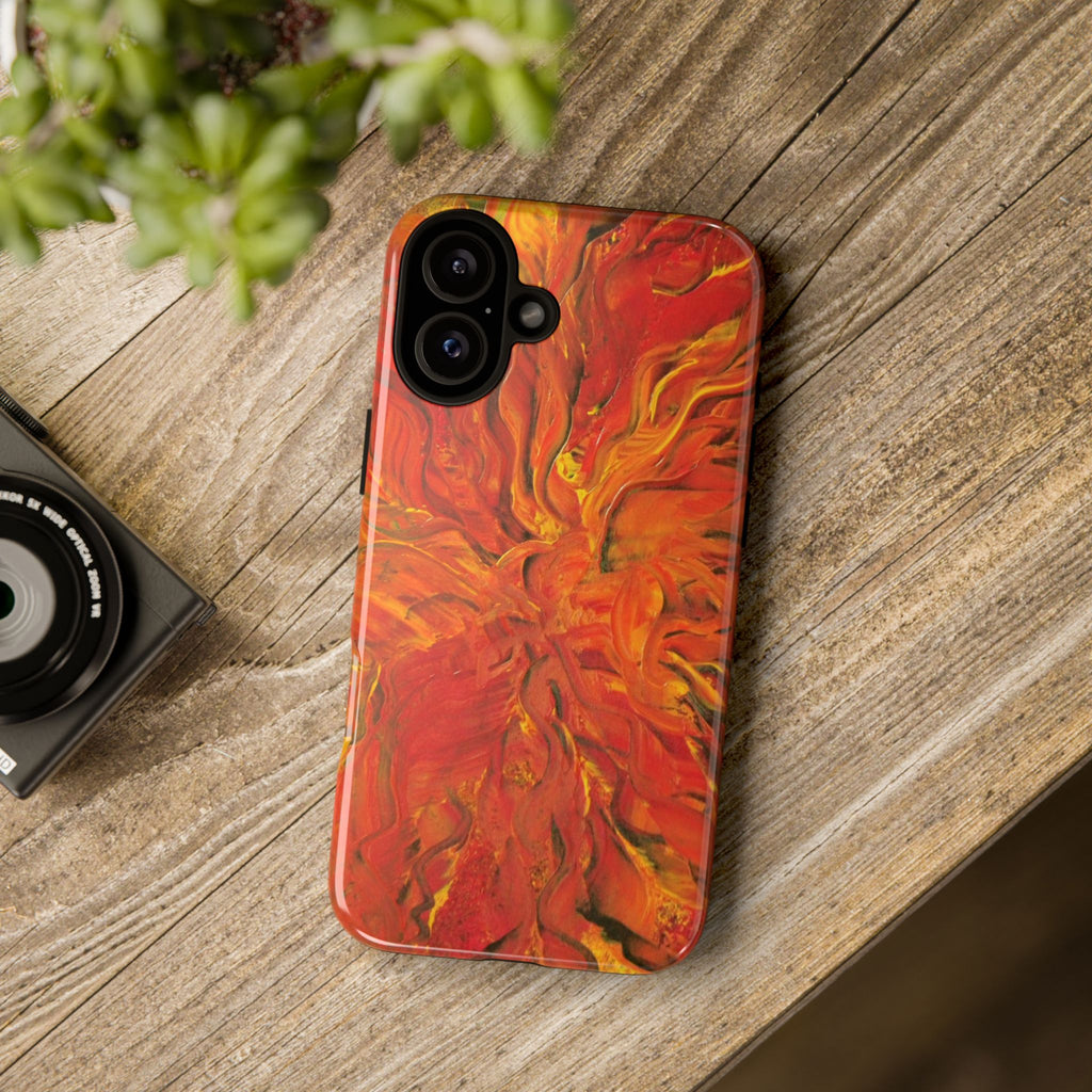 Flame Swirl Tough Phone Case — Abstract Red & Orange Art Protective Cover