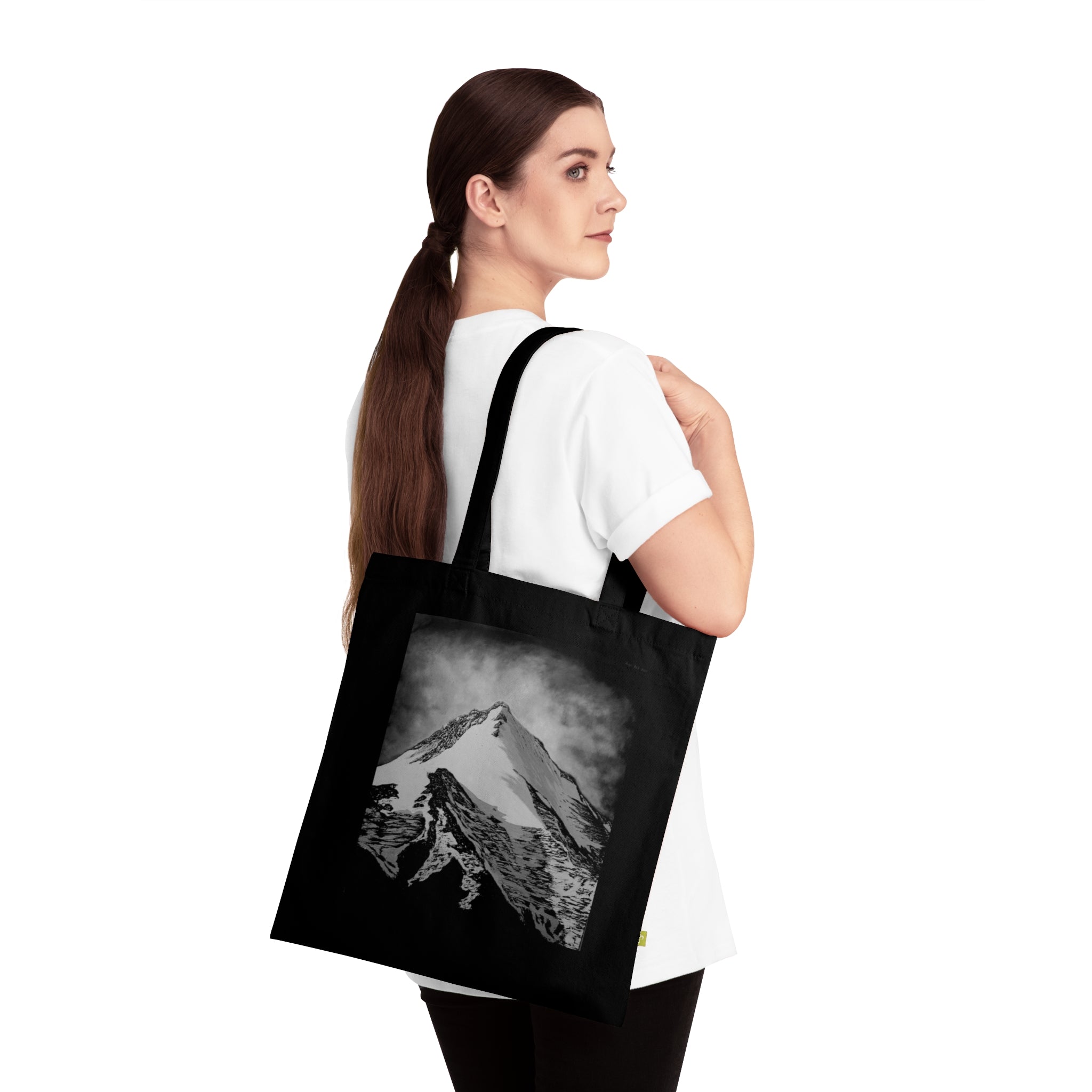Tote Bag — Monochrome Mountain Print Organic Cotton Tote (Mountain Illustration)