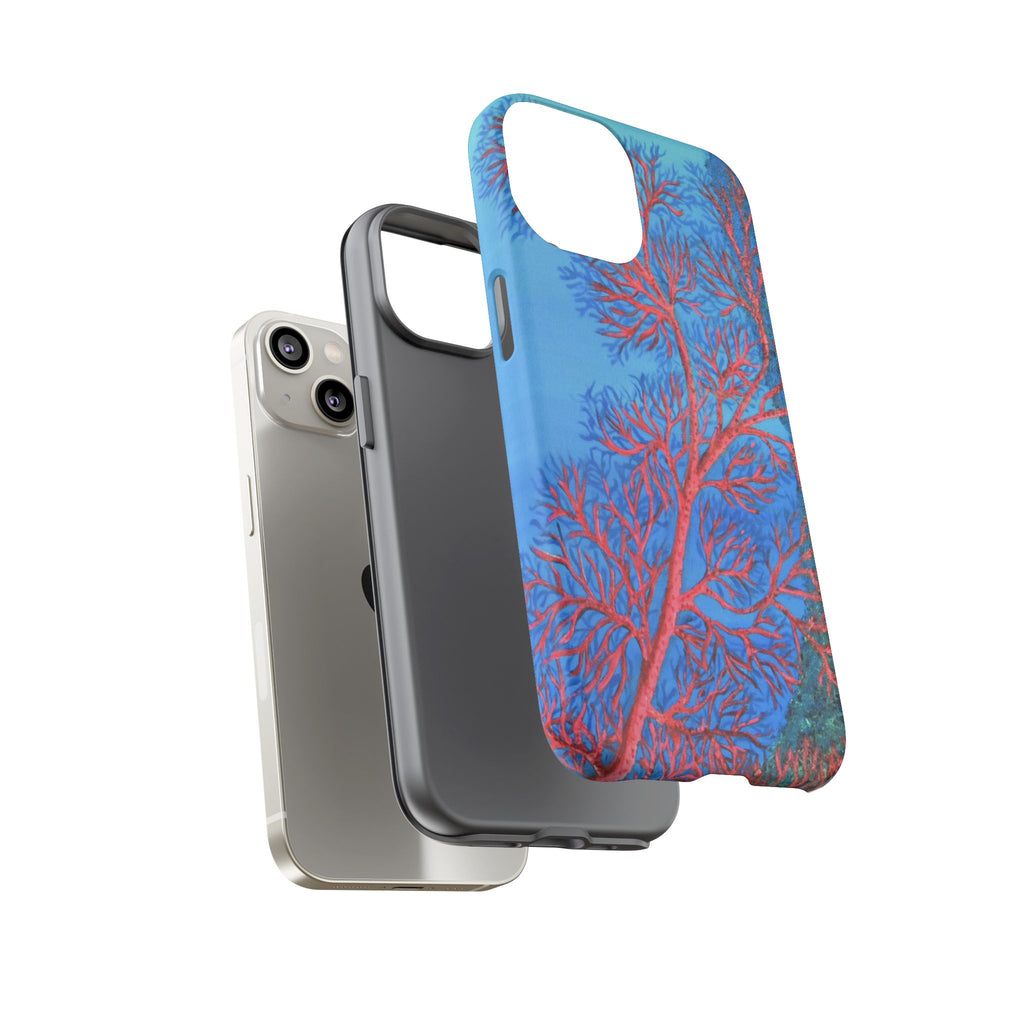 Coral Reef Phone Case — Vibrant Red Sea Fan on Ocean Blue Tough Case