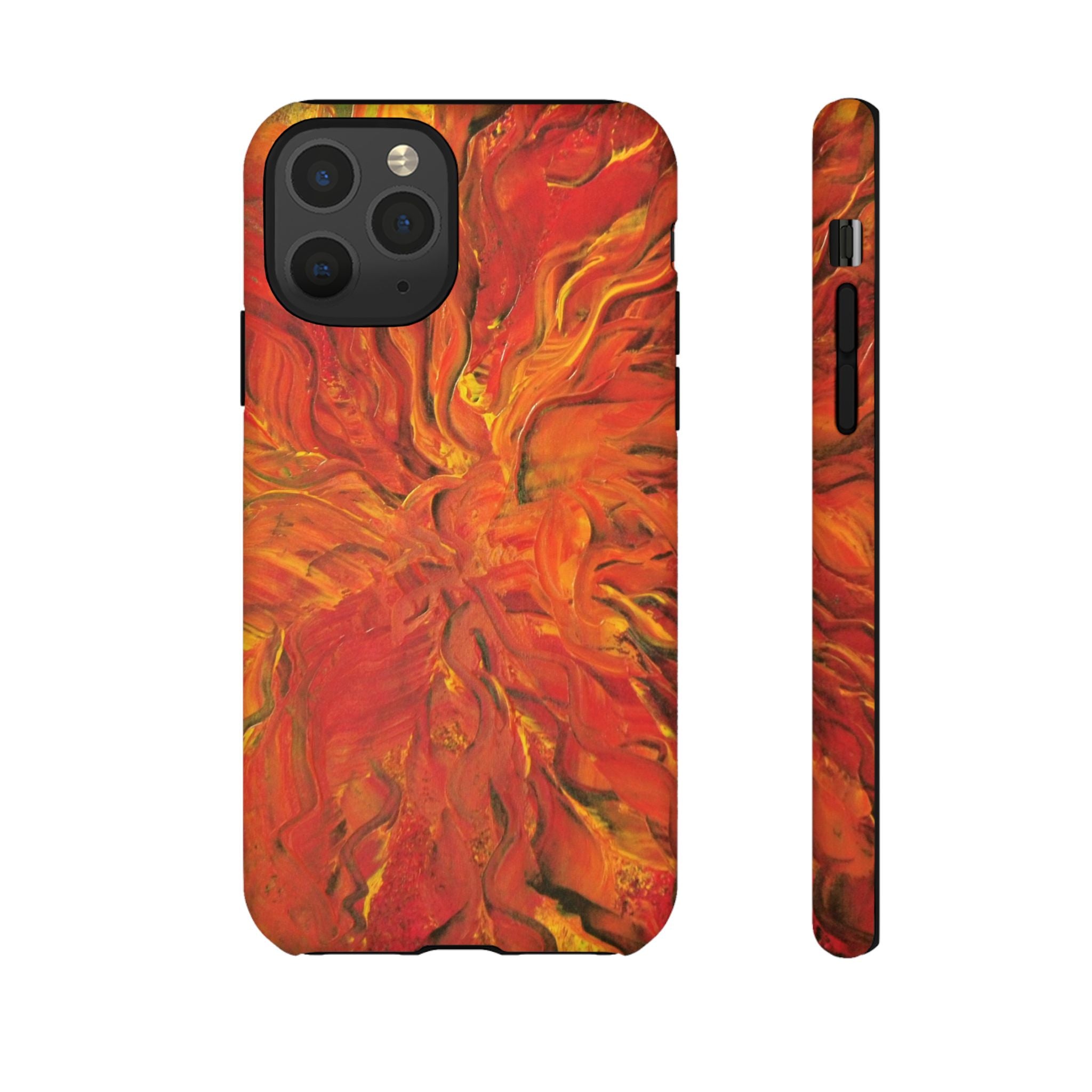 Flame Swirl Tough Phone Case — Abstract Red & Orange Art Protective Cover
