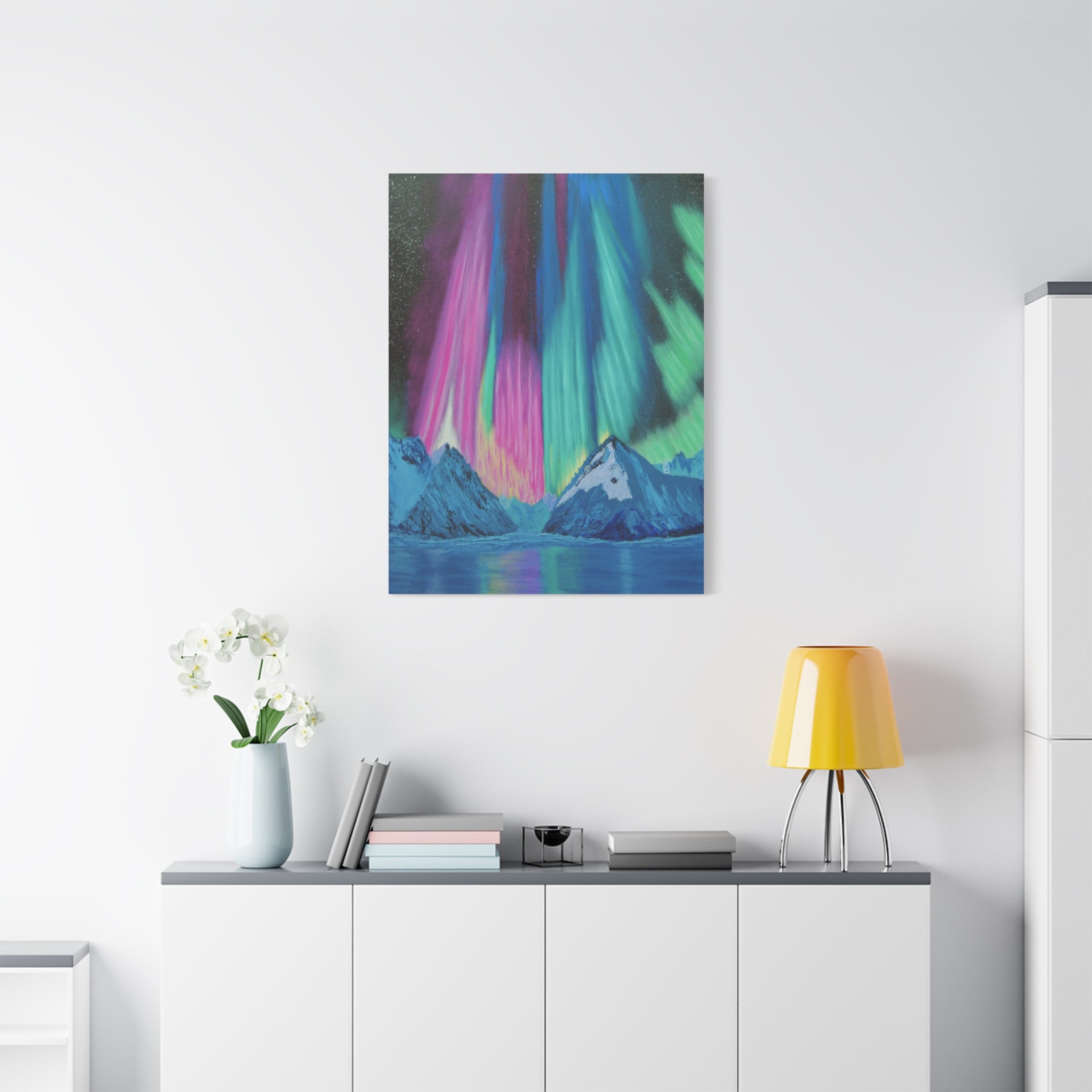 Aurora Mountain Canvas Print — Northern Lights Matte Stretched Wall Art