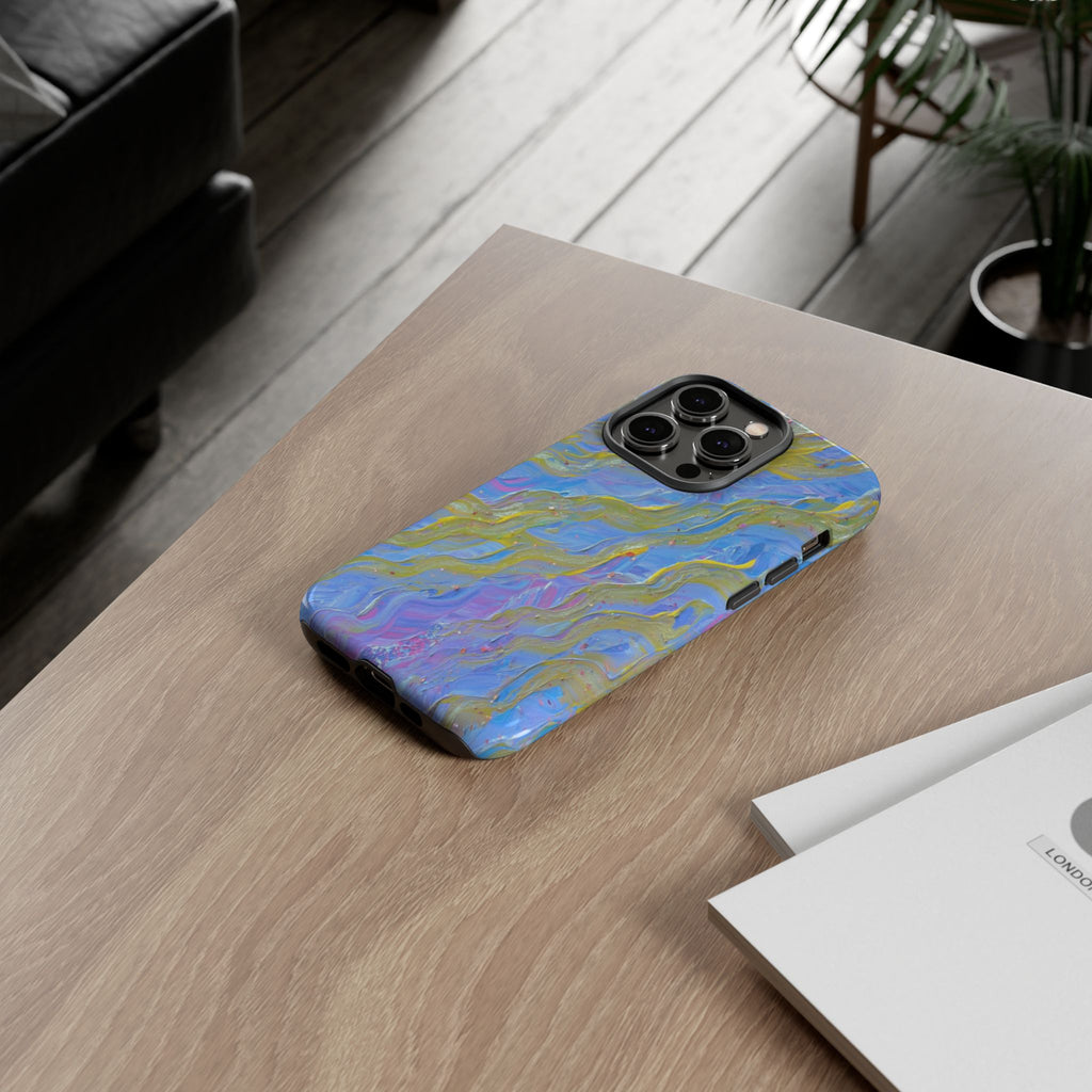 Pastel Marble Tough Phone Case — Blue & Gold Abstract Protective Cover