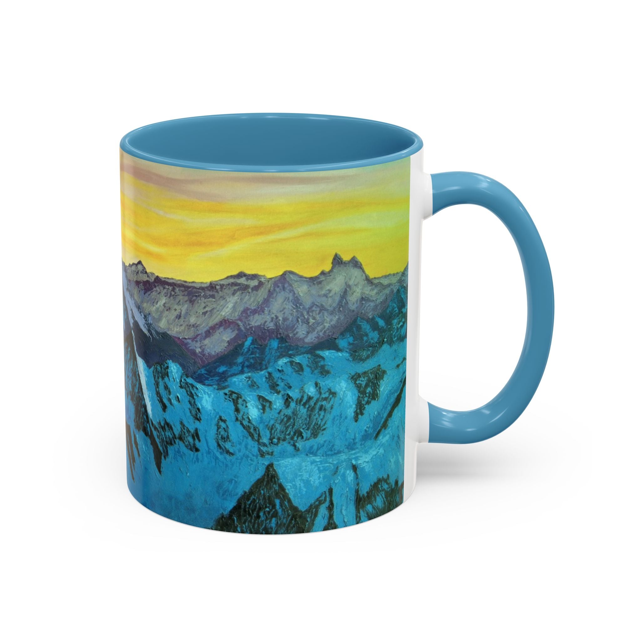 Mountain Sunrise Accent Coffee Mug — Scenic Blue Peaks Art 11/15oz