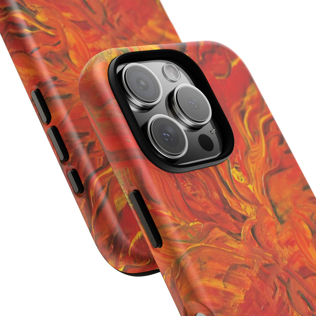 Flame Swirl Tough Phone Case — Abstract Red & Orange Art Protective Cover