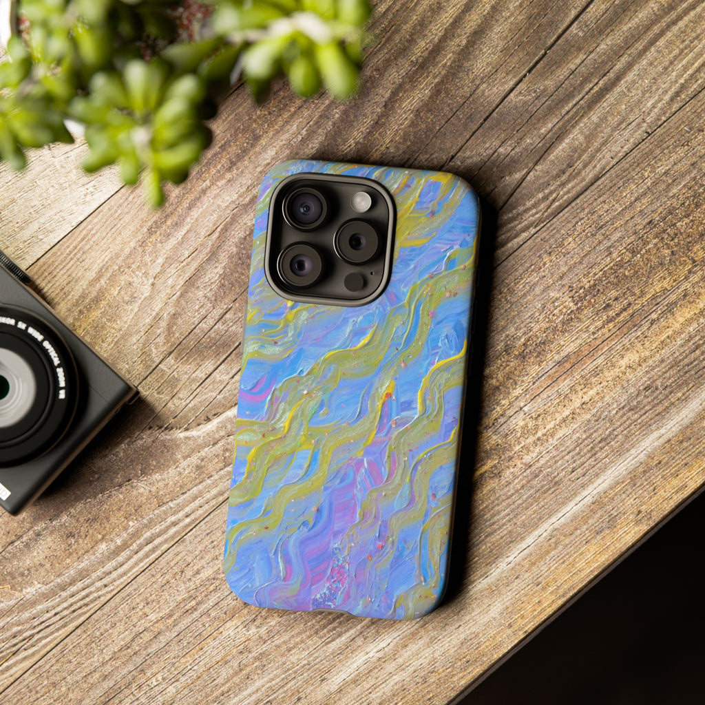 Pastel Marble Tough Phone Case — Blue & Gold Abstract Protective Cover