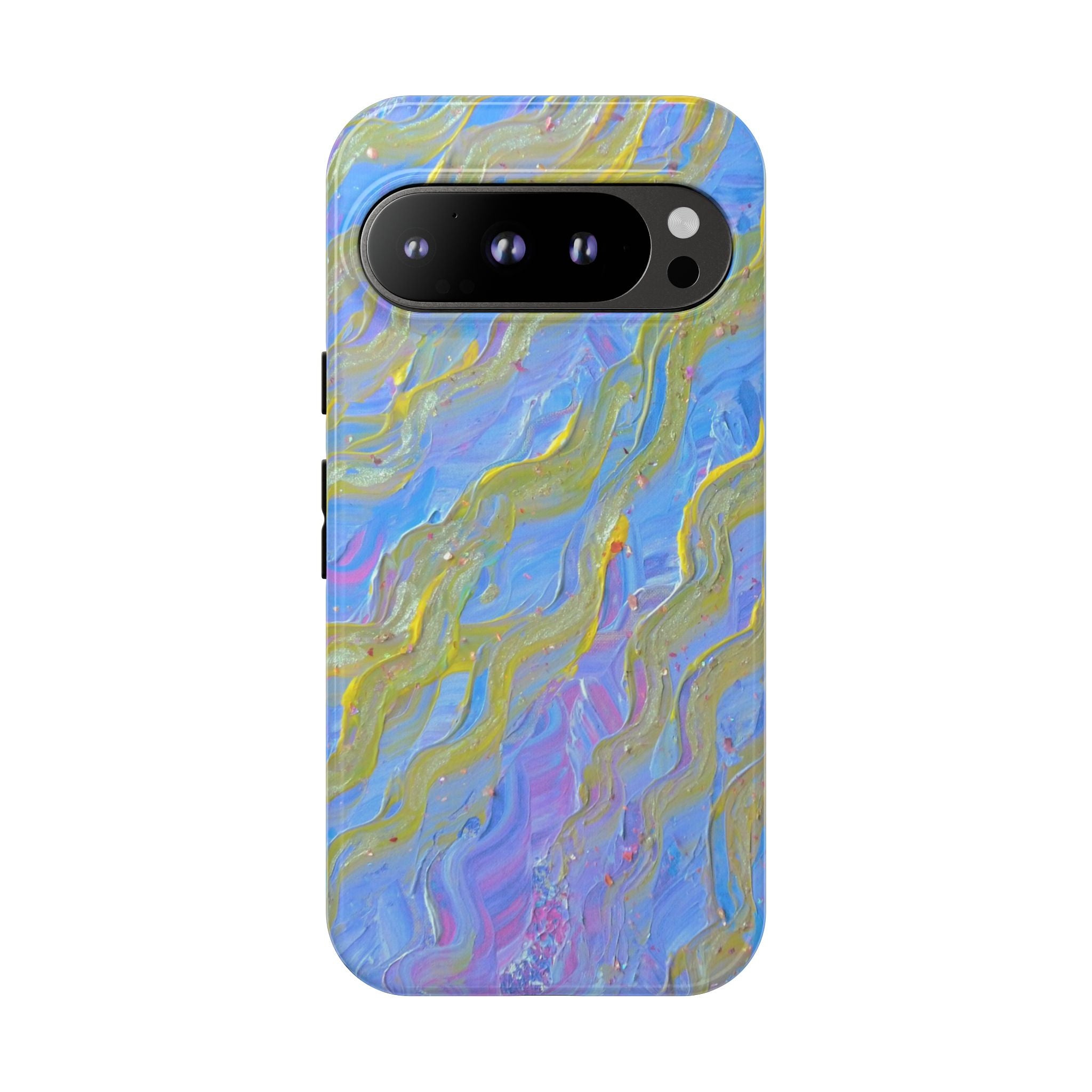 Pastel Marble Tough Phone Case — Blue & Gold Abstract Protective Cover