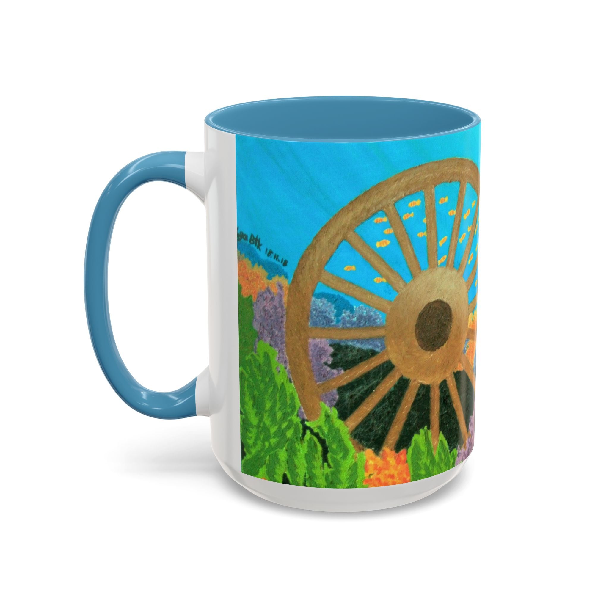 Underwater Reef Accent Coffee Mug — Colorful School of Fish Ocean Art (11/15oz)