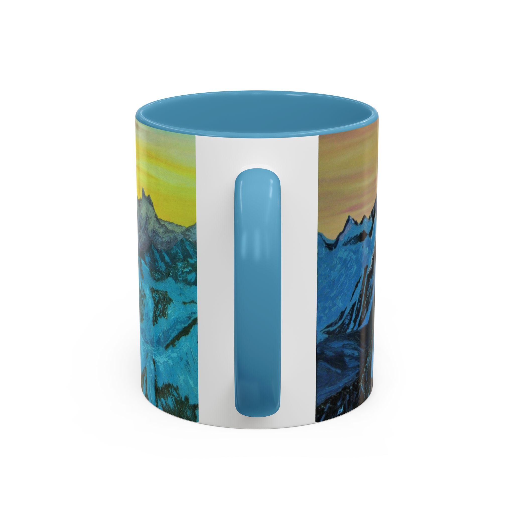 Mountain Sunrise Accent Coffee Mug — Scenic Blue Peaks Art 11/15oz