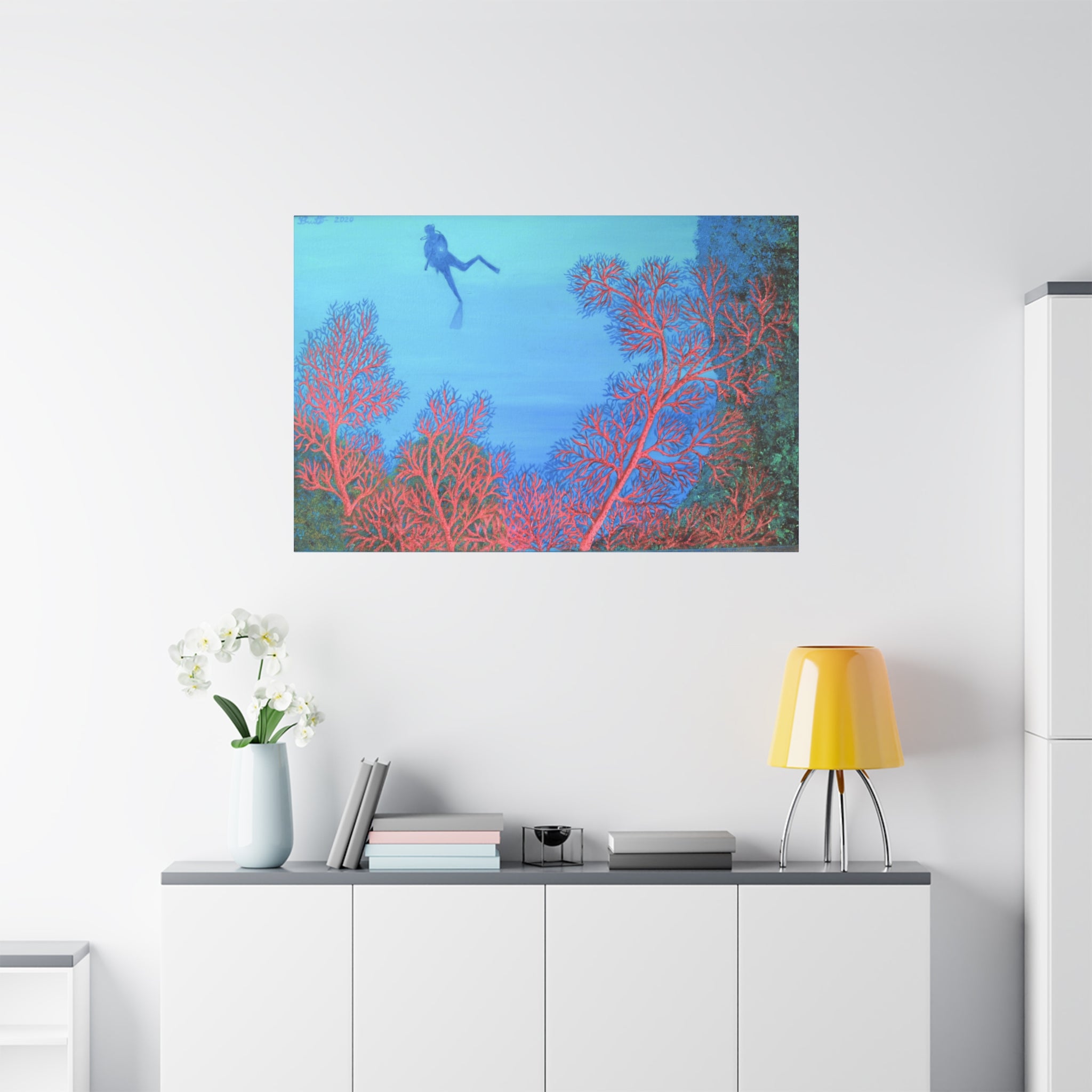 Underwater Diver Canvas Wall Art – Coral Reef Scuba Print