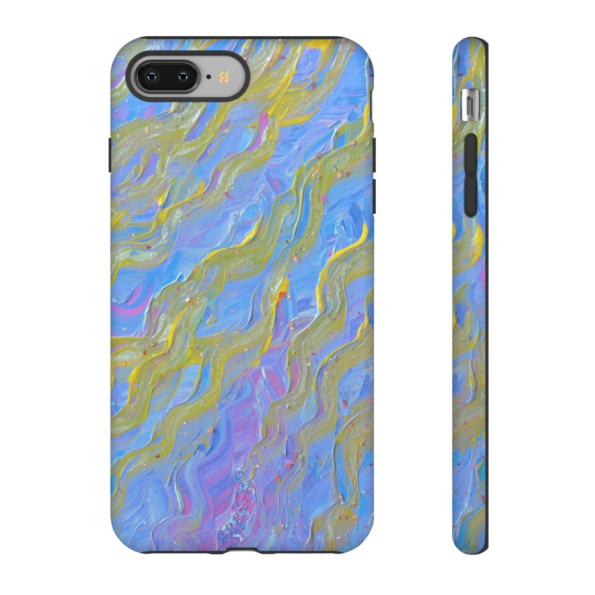 Pastel Marble Tough Phone Case — Blue & Gold Abstract Protective Cover