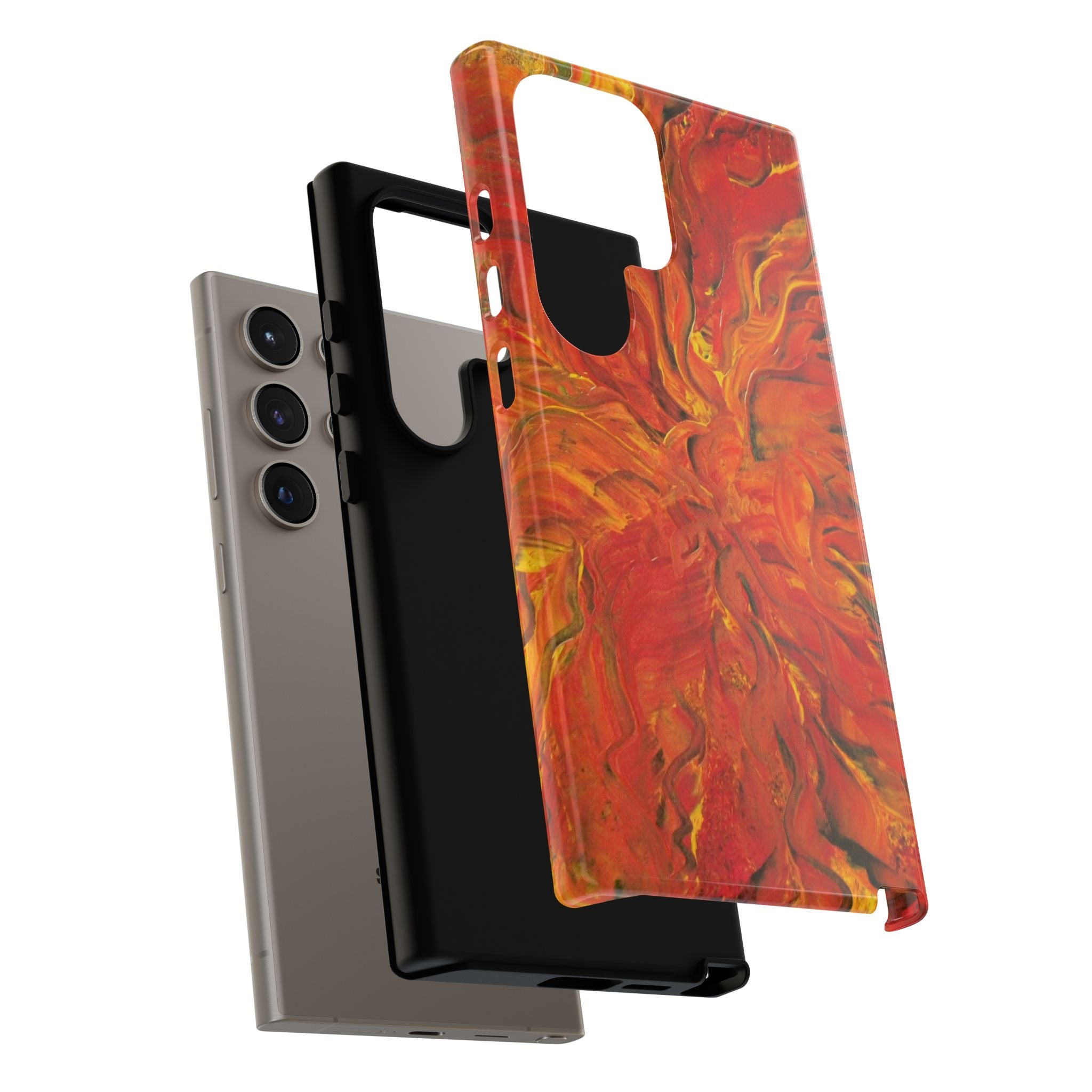 Flame Swirl Tough Phone Case — Abstract Red & Orange Art Protective Cover