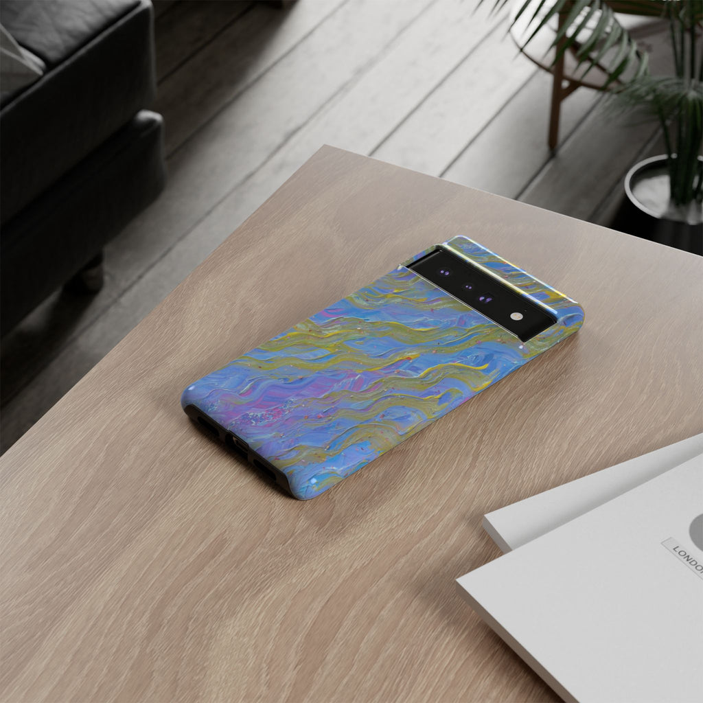 Pastel Marble Tough Phone Case — Blue & Gold Abstract Protective Cover