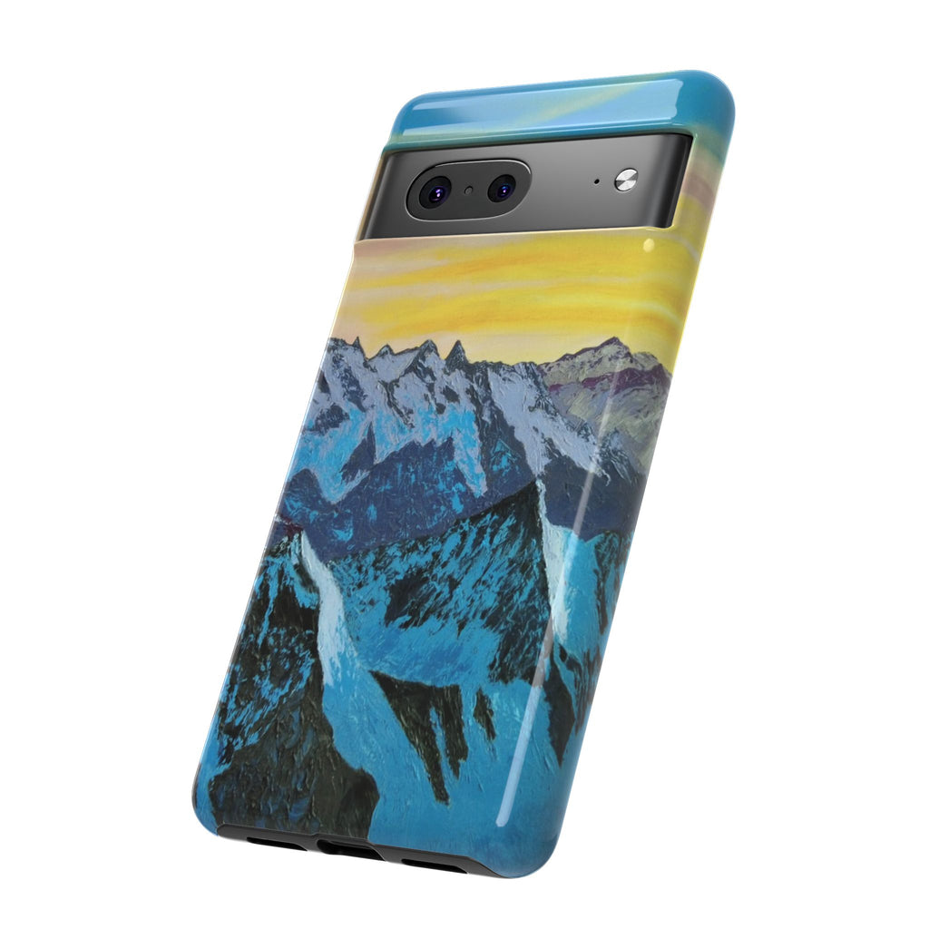 Mountain Sunset Phone Case — Protective Tough Case with Scenic Blue Peaks Design