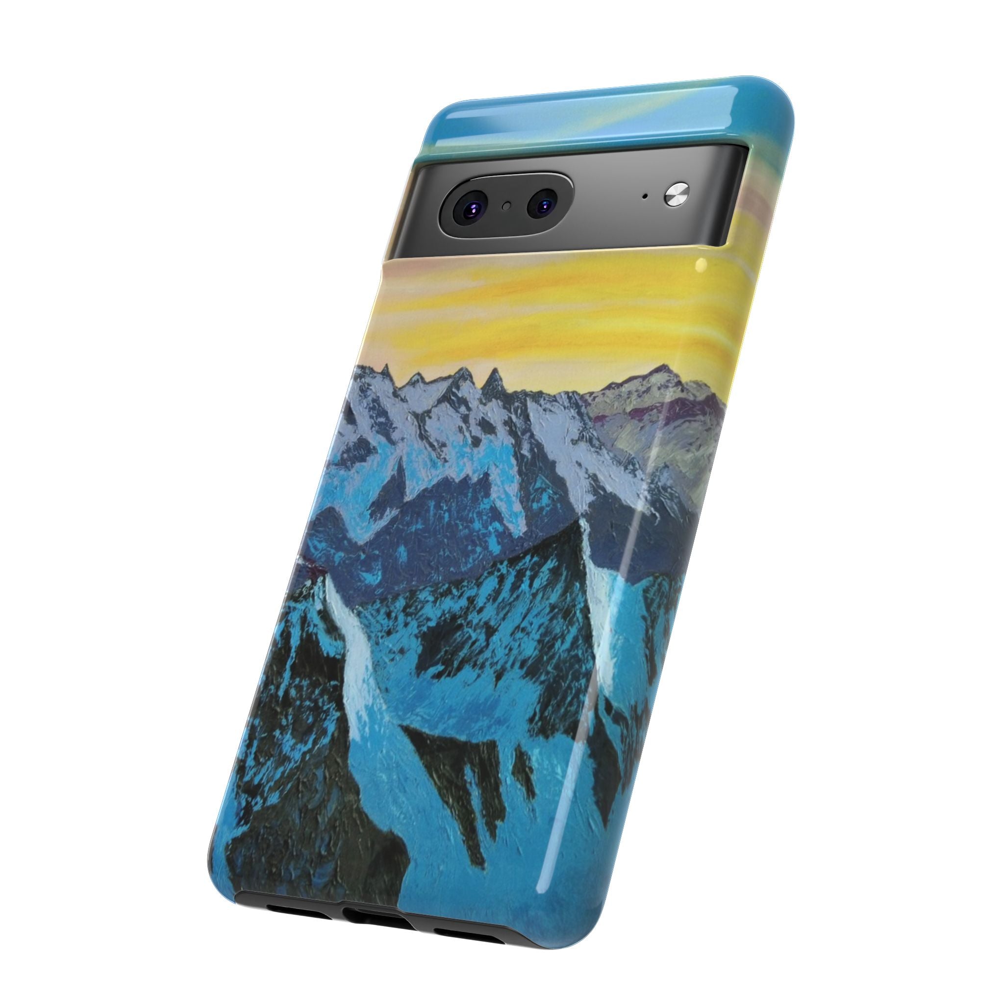 Mountain Sunset Phone Case — Protective Tough Case with Scenic Blue Peaks Design