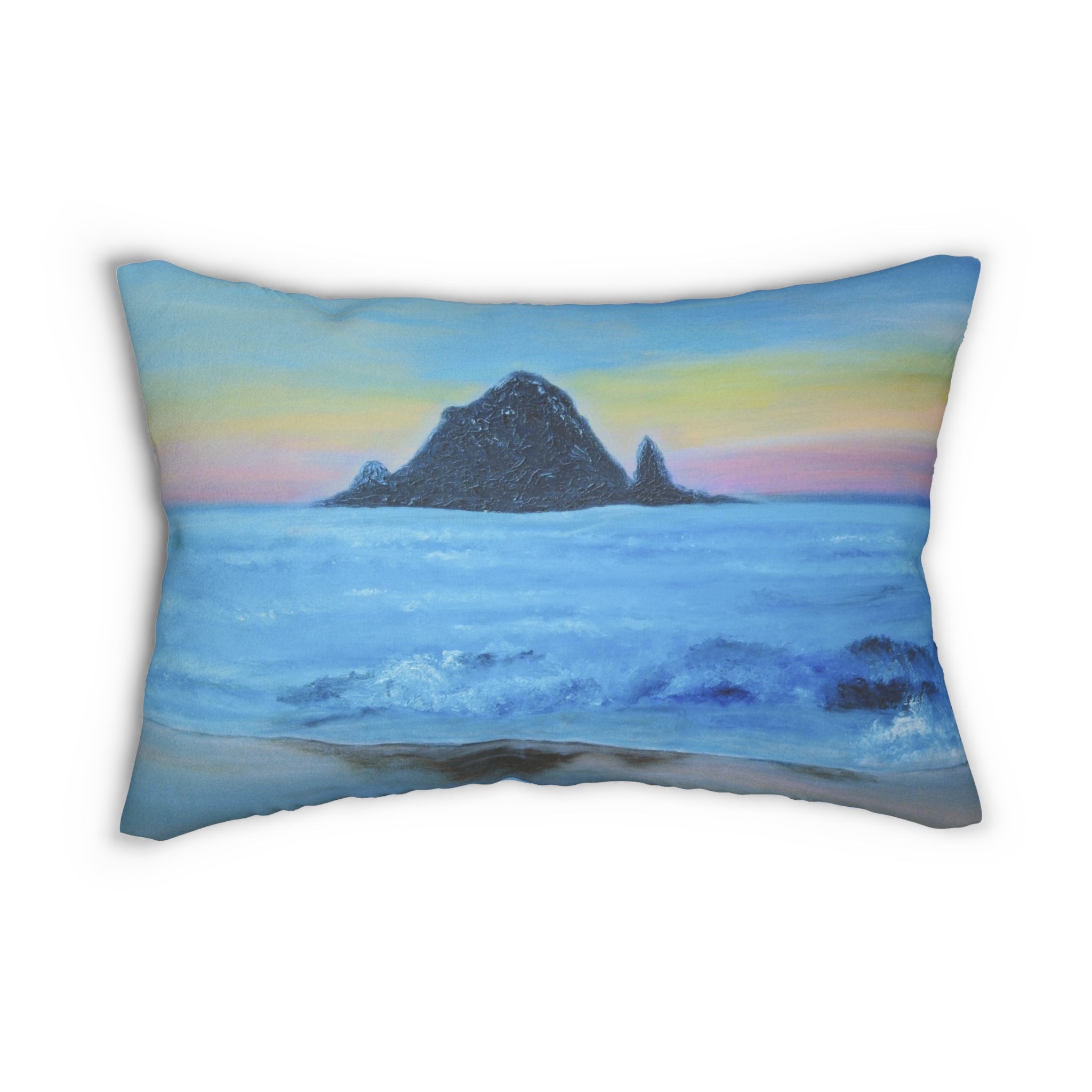 Coastal Sunset Lumbar Pillow — Ocean Beachscape Decorative Pillow