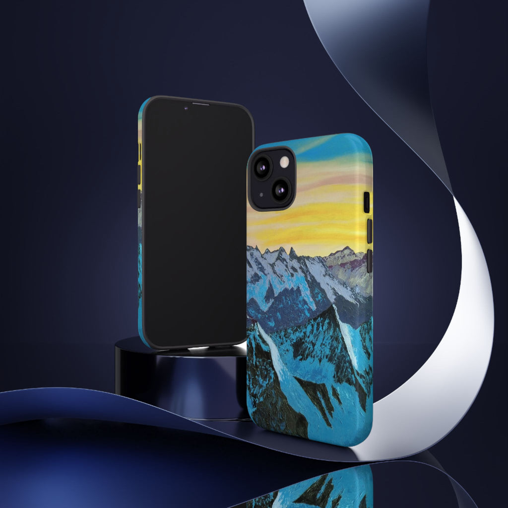 Mountain Sunset Phone Case — Protective Tough Case with Scenic Blue Peaks Design