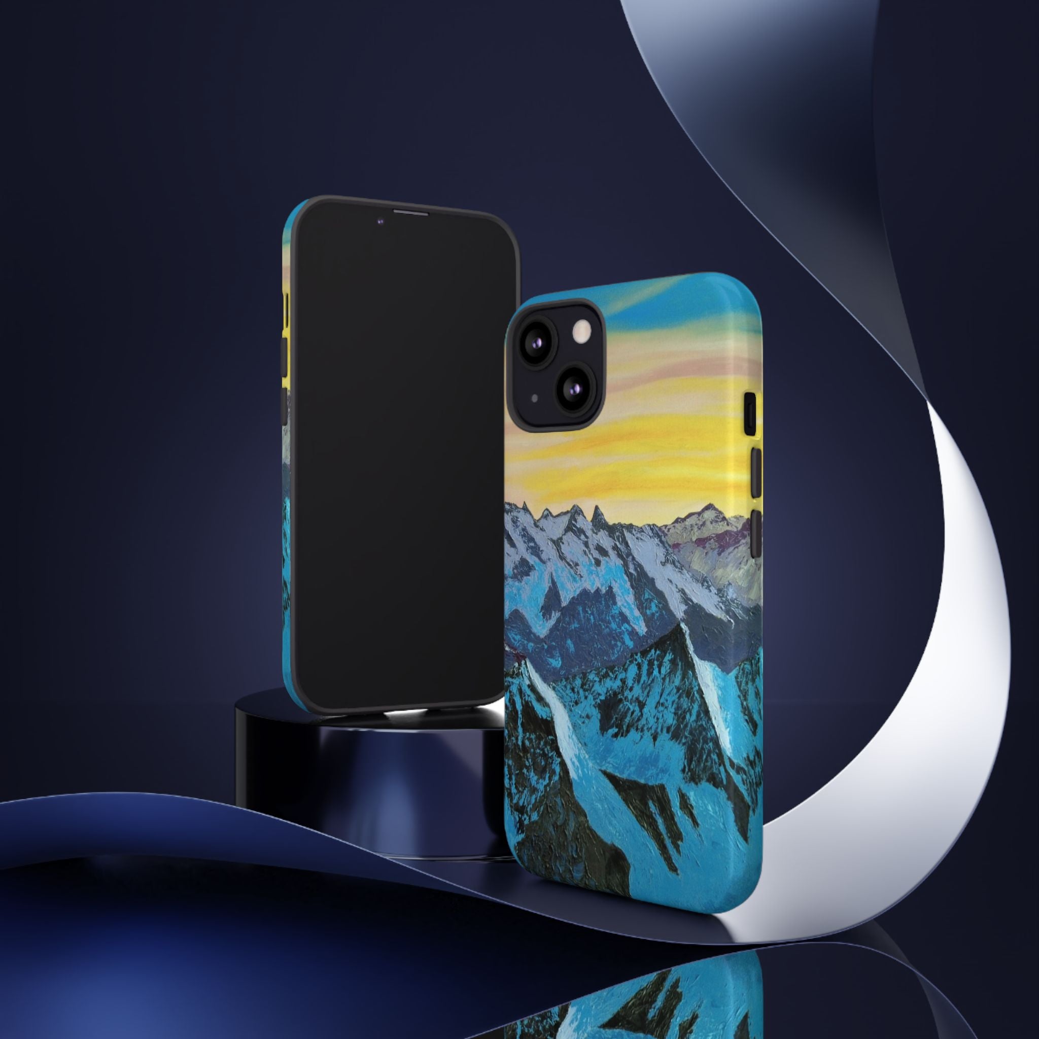 Mountain Sunset Phone Case — Protective Tough Case with Scenic Blue Peaks Design