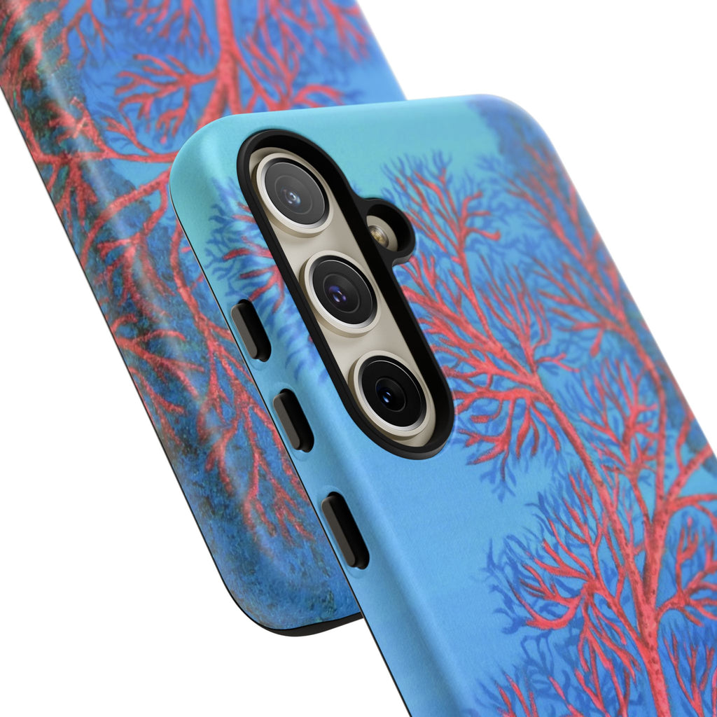 Coral Reef Phone Case — Vibrant Red Sea Fan on Ocean Blue Tough Case