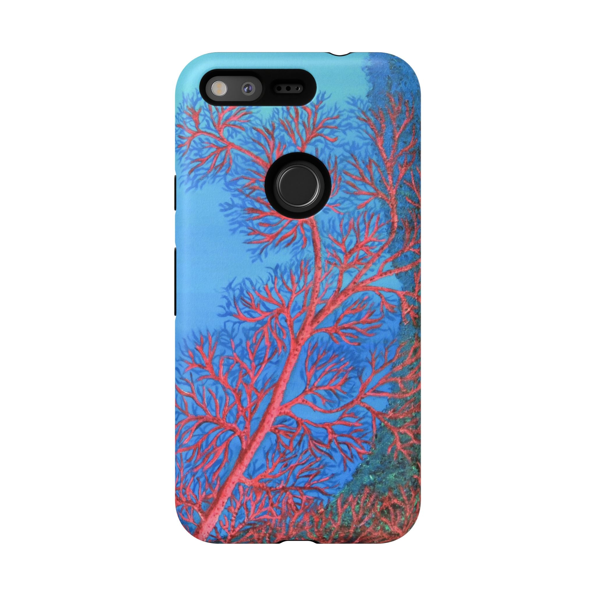 Coral Reef Phone Case — Vibrant Red Sea Fan on Ocean Blue Tough Case