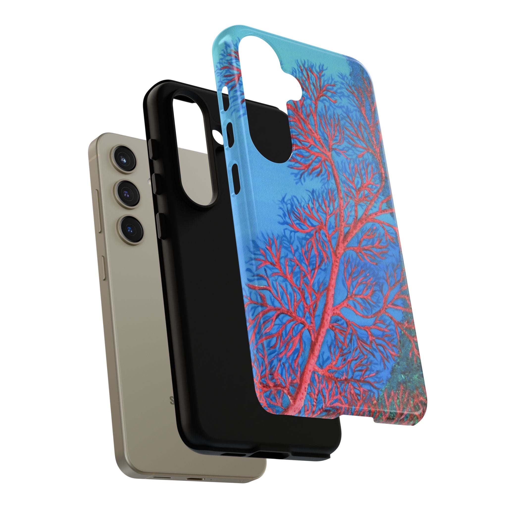 Coral Reef Phone Case — Vibrant Red Sea Fan on Ocean Blue Tough Case