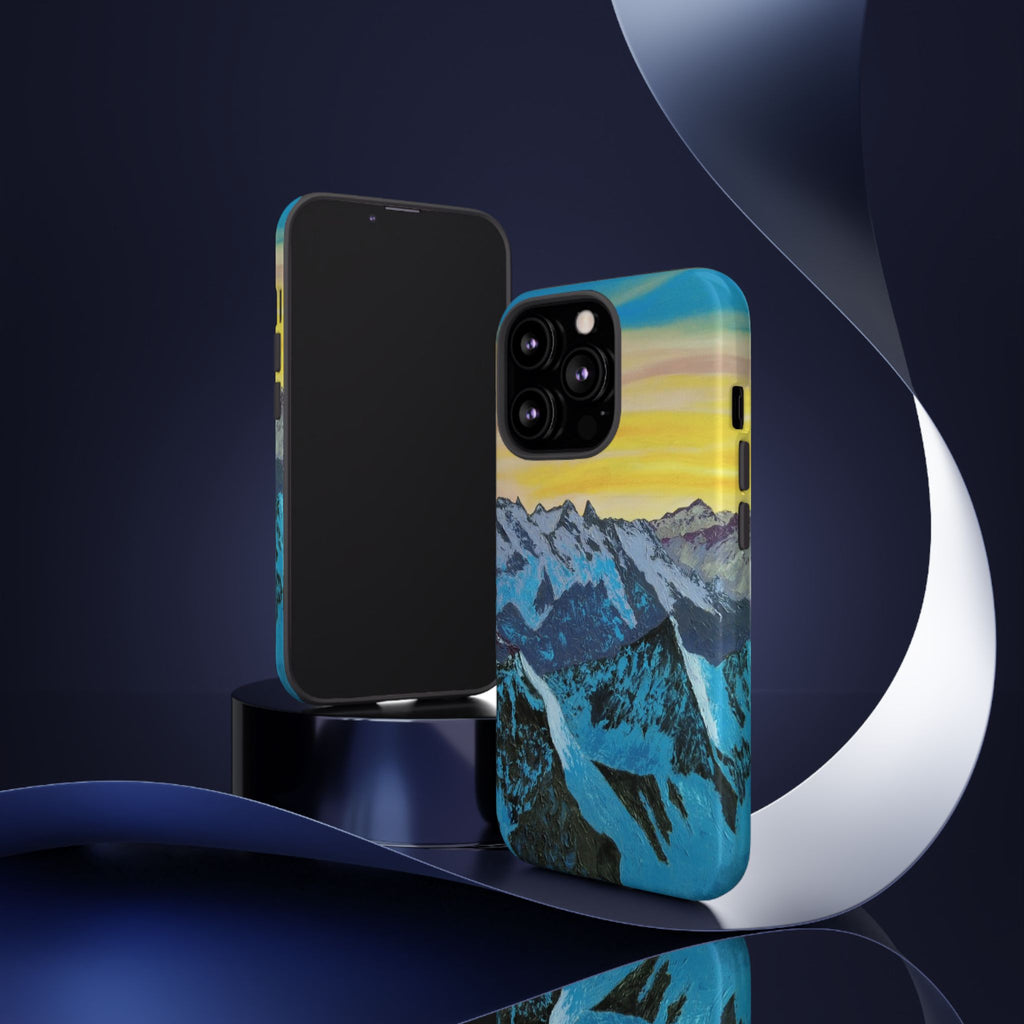 Mountain Sunset Phone Case — Protective Tough Case with Scenic Blue Peaks Design