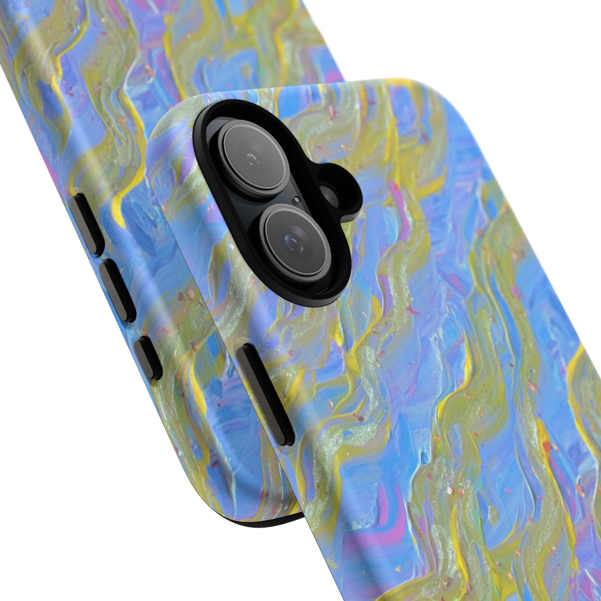 Pastel Marble Tough Phone Case — Blue & Gold Abstract Protective Cover