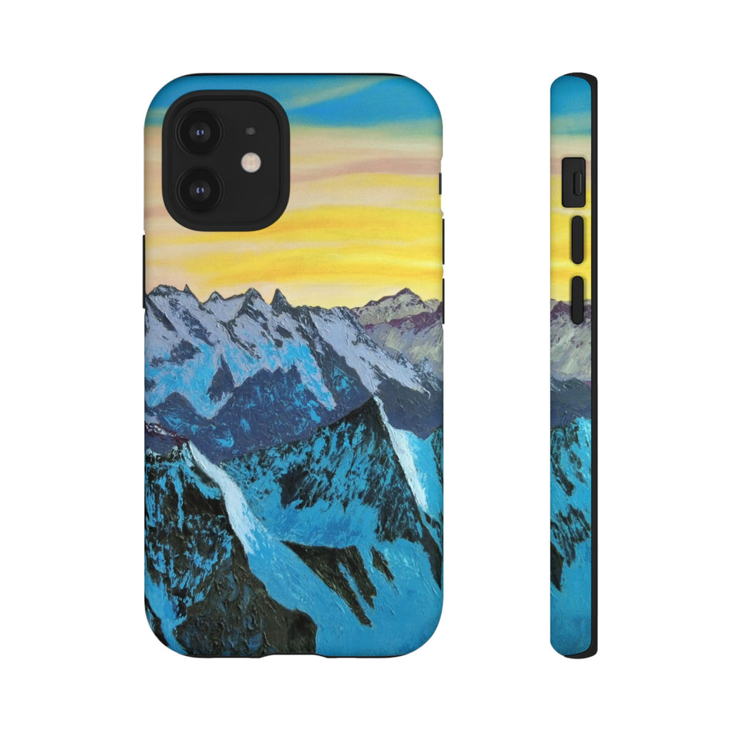 Mountain Sunset Phone Case — Protective Tough Case with Scenic Blue Peaks Design