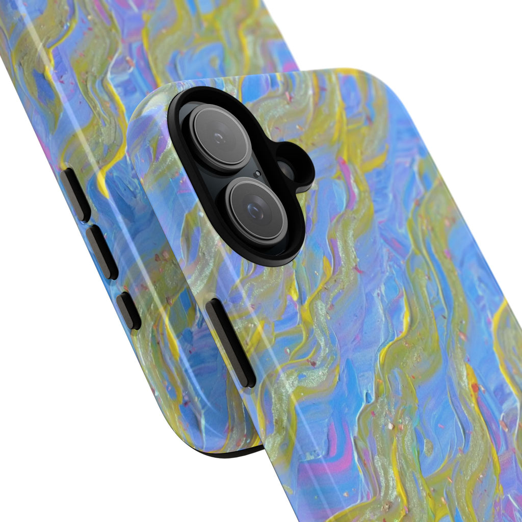 Pastel Marble Tough Phone Case — Blue & Gold Abstract Protective Cover