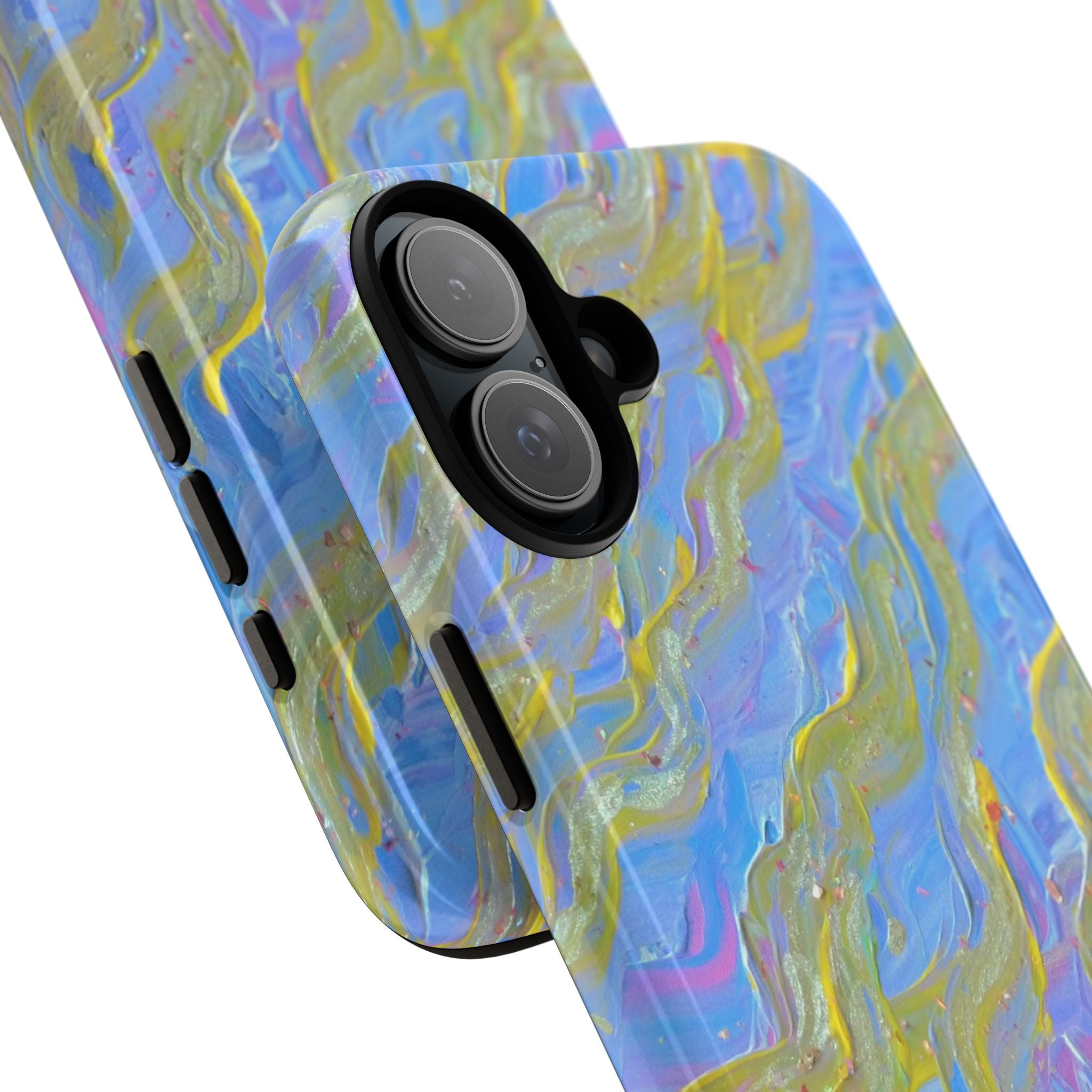 Pastel Marble Tough Phone Case — Blue & Gold Abstract Protective Cover