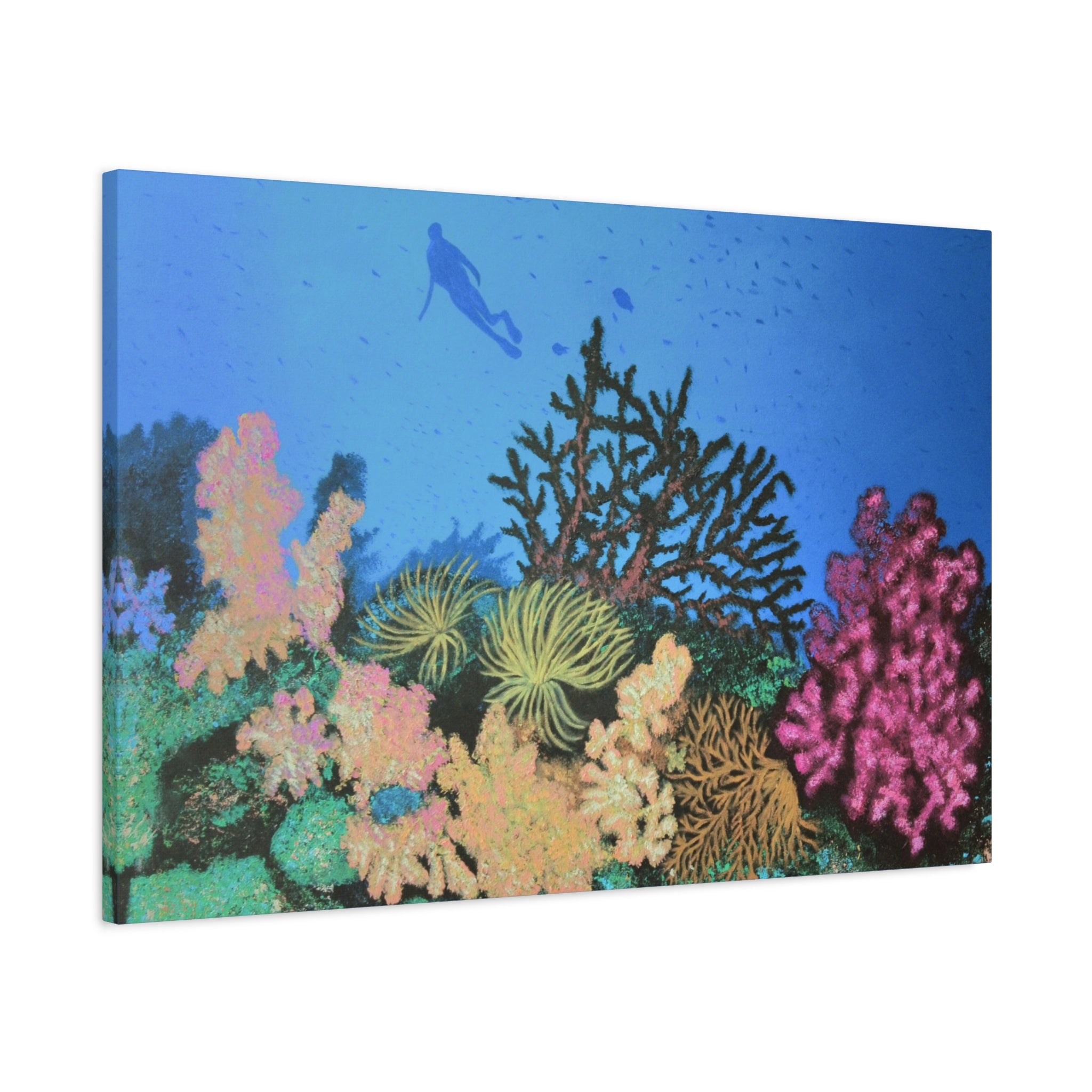 Underwater Coral Reef Canvas Wall Art — Scuba Diver Ocean Print