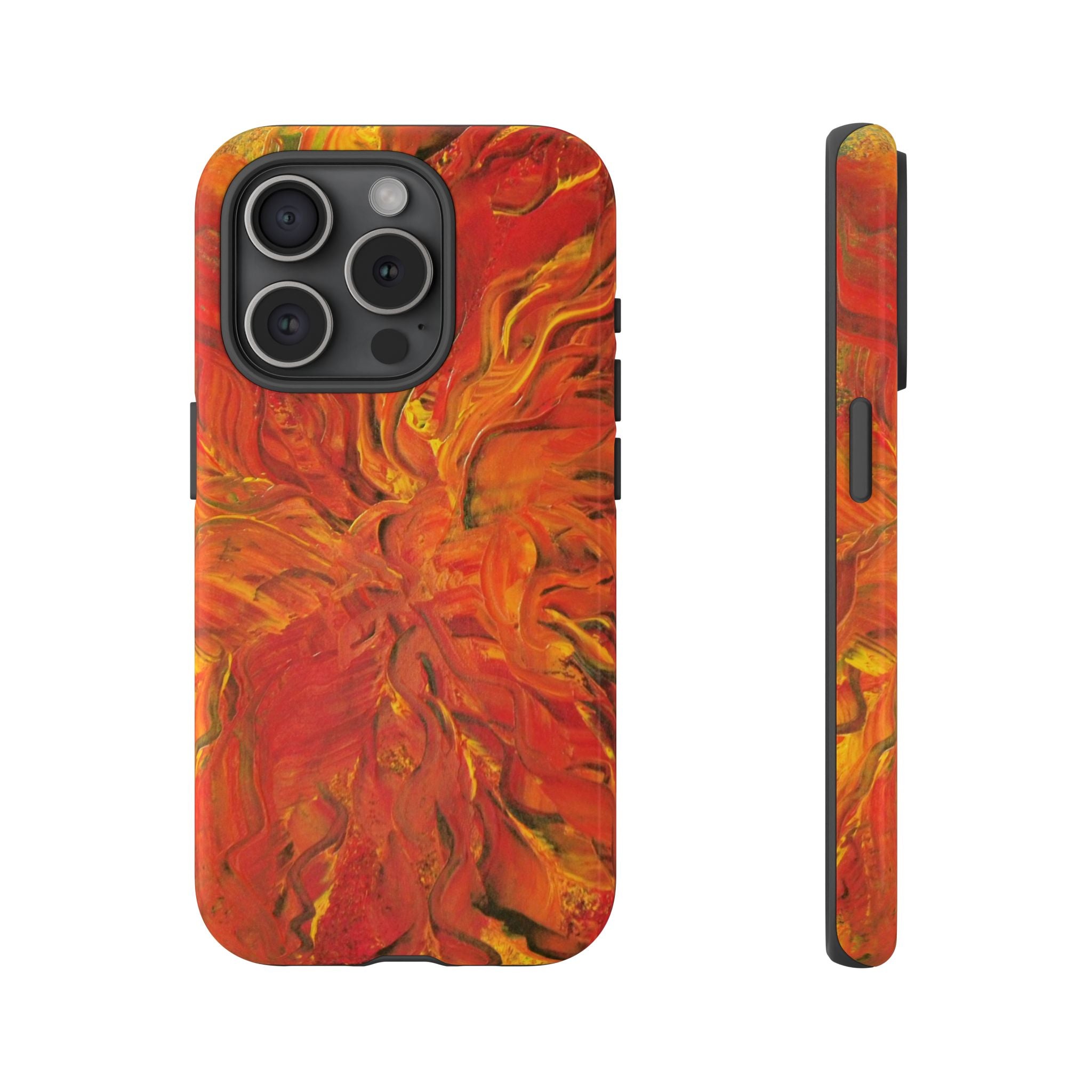 Flame Swirl Tough Phone Case — Abstract Red & Orange Art Protective Cover
