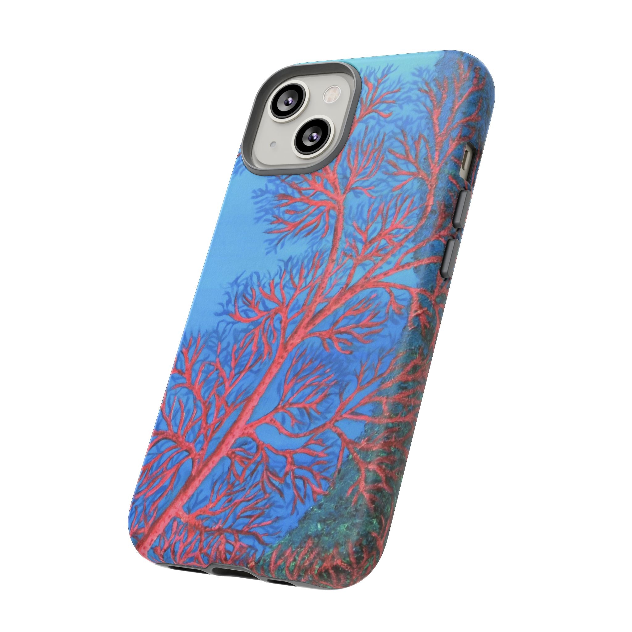 Coral Reef Phone Case — Vibrant Red Sea Fan on Ocean Blue Tough Case