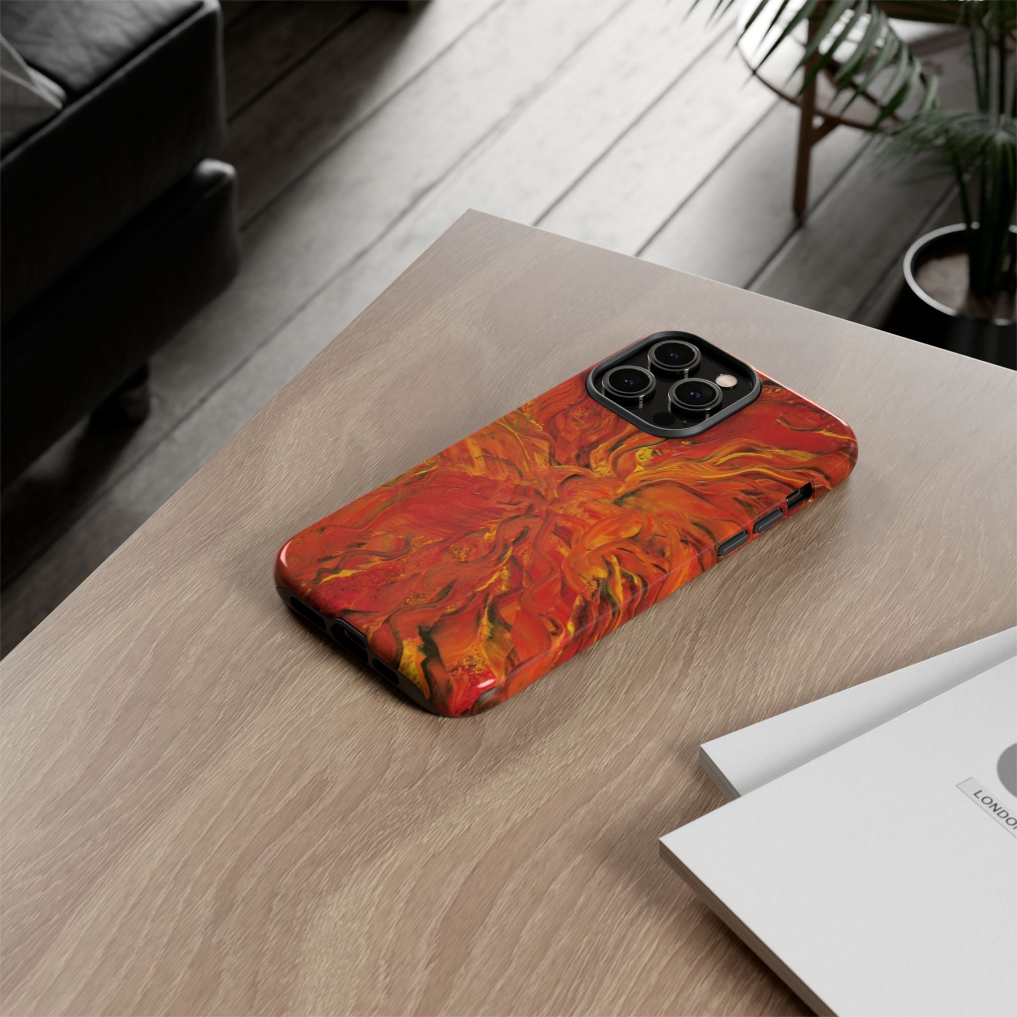 Flame Swirl Tough Phone Case — Abstract Red & Orange Art Protective Cover