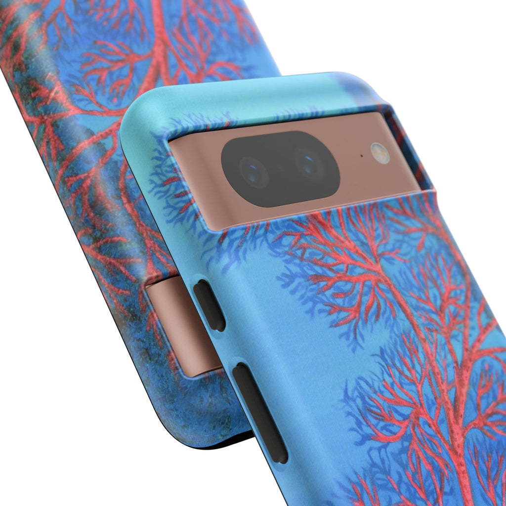 Coral Reef Phone Case — Vibrant Red Sea Fan on Ocean Blue Tough Case