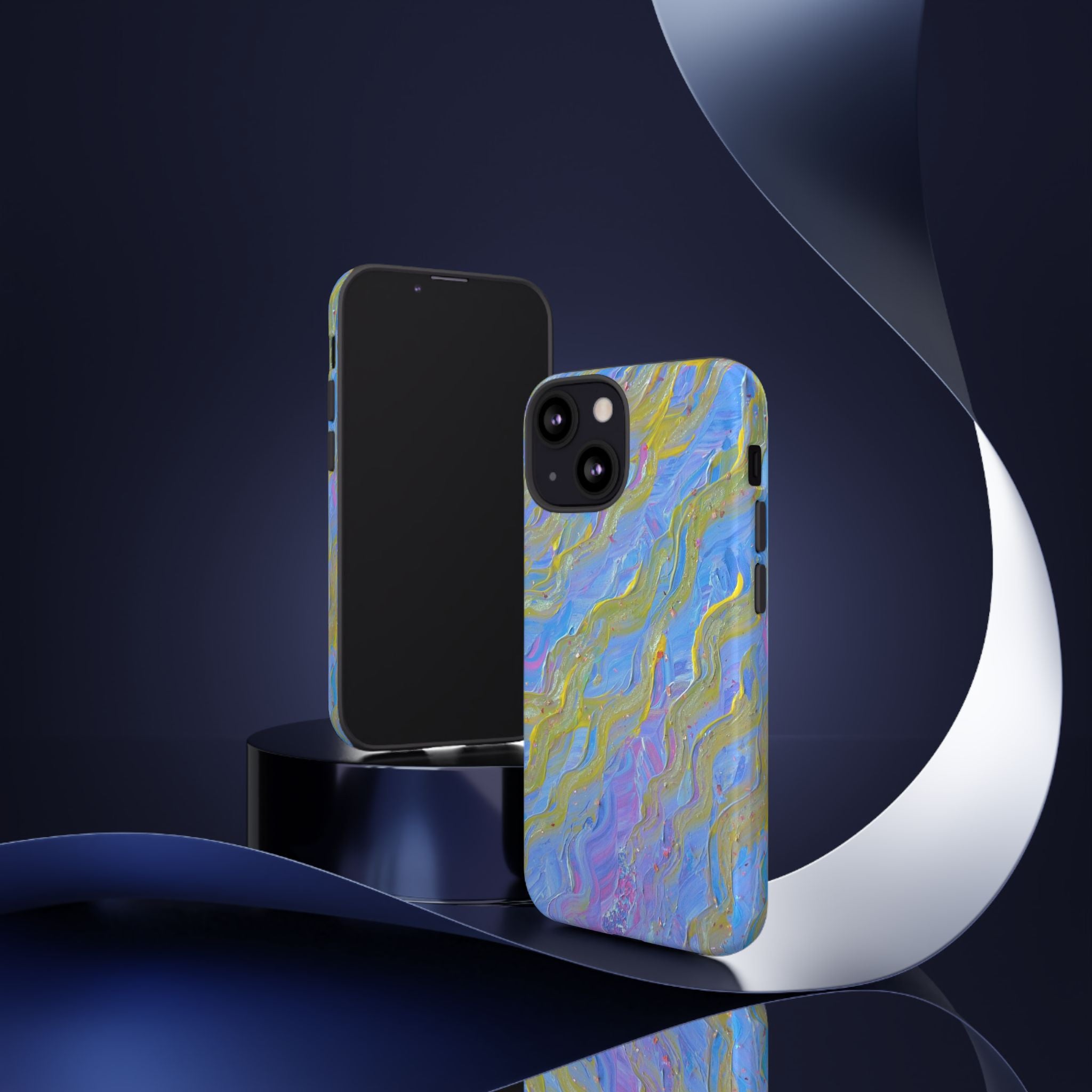 Pastel Marble Tough Phone Case — Blue & Gold Abstract Protective Cover