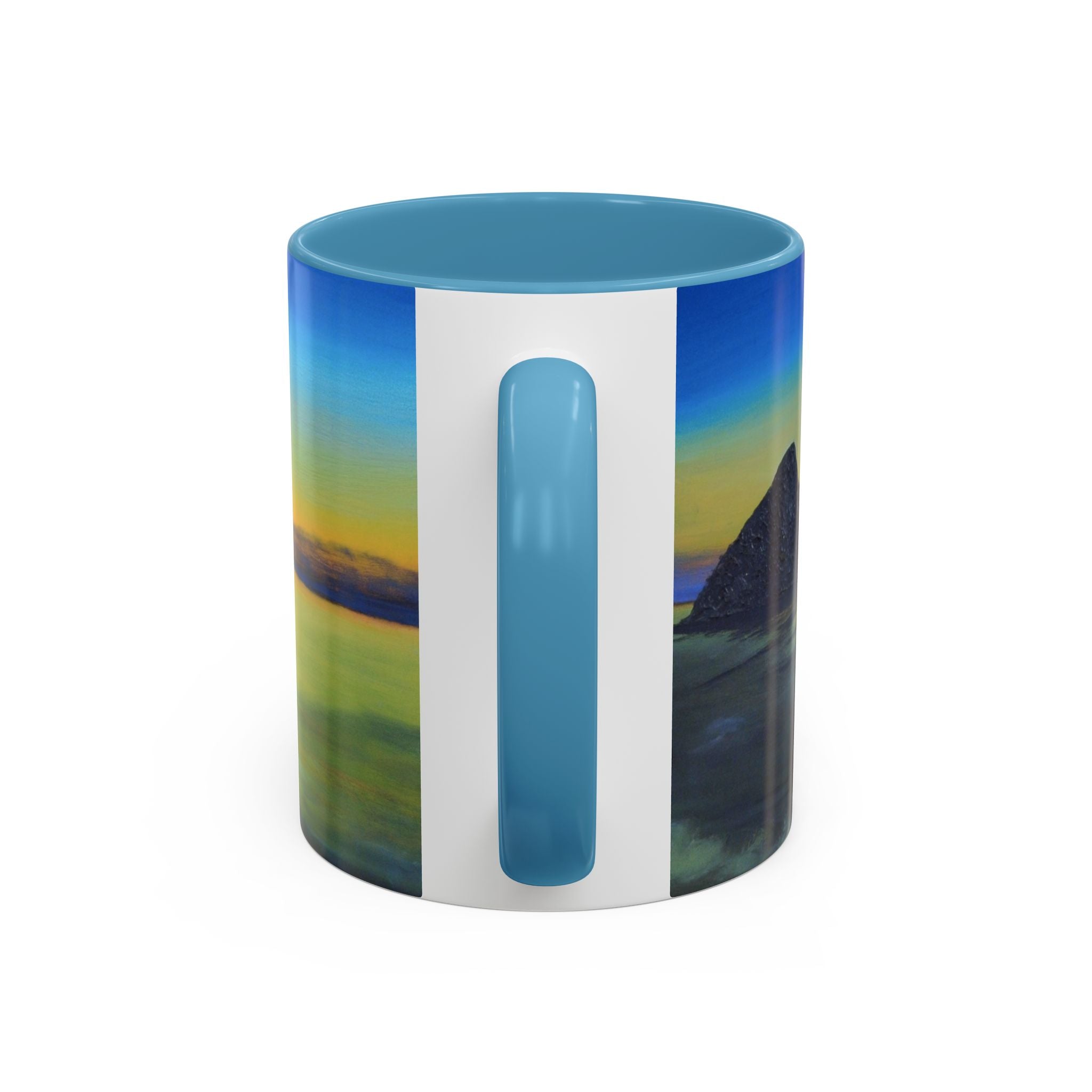 Sunset Horizon Accent Coffee Mug — Pastel Pink Inner & Handle